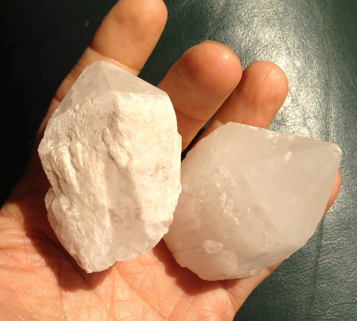 The trait or gift of Compassion is manifest in milky stones, and very well by this pair of candle Quartzes.