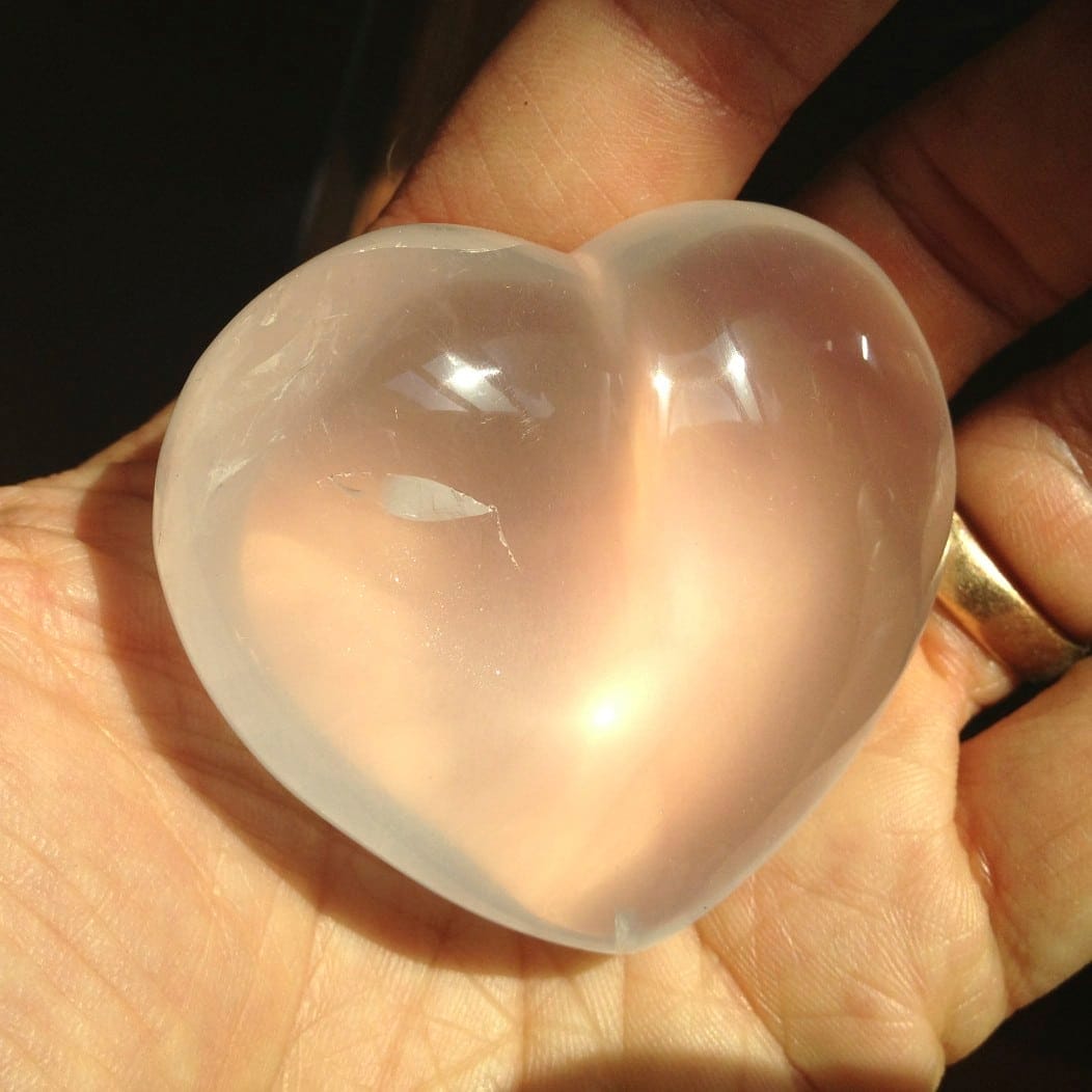 Foggy (or Girasol) Quartz represents the unknown, or unknowable, and is (as such) oddly reassuring, in the shape of a Heart.