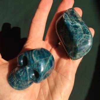 Blue Apatite skull and polished piece