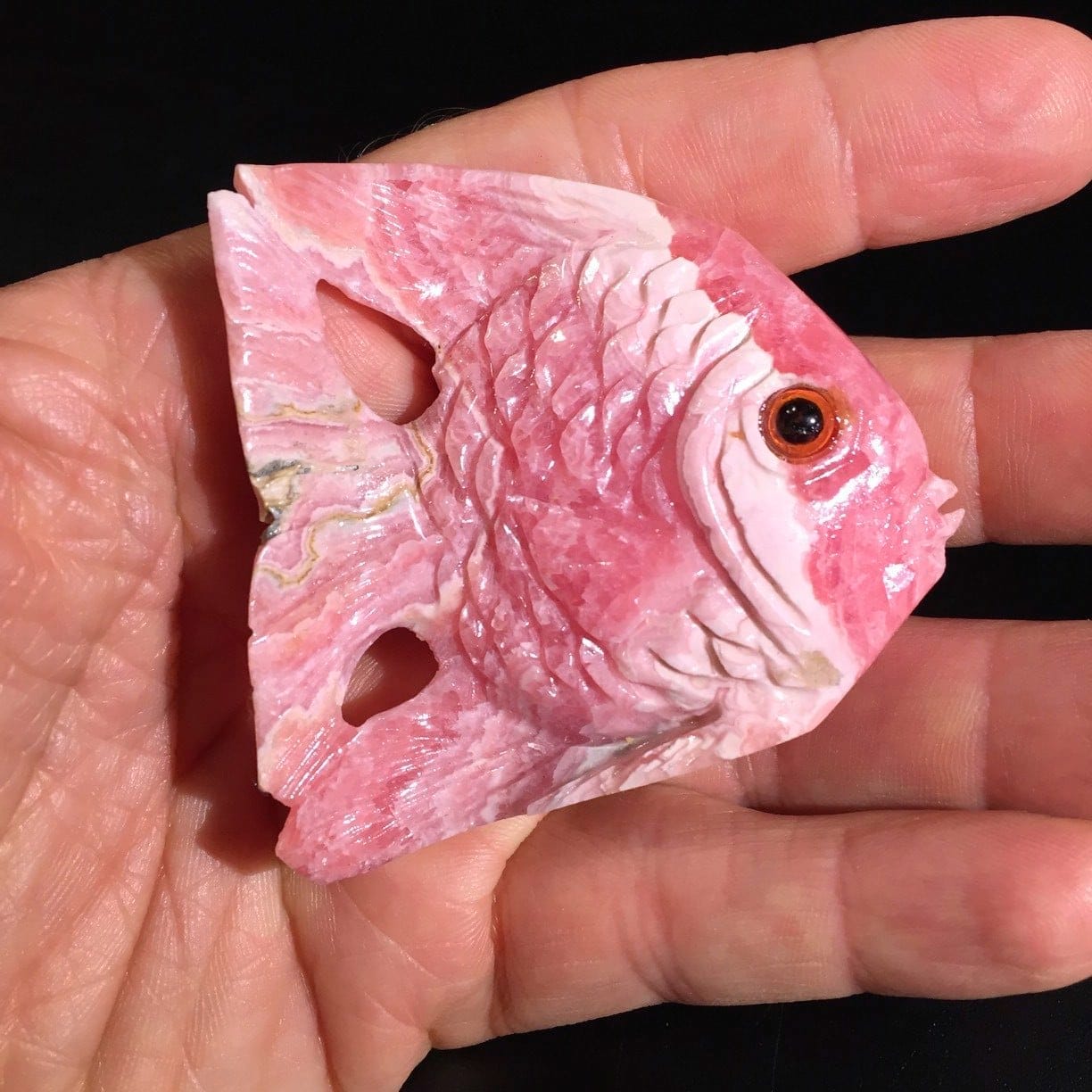 Rhodochrosite (carving) standing flat fish (54gr) healing crystal