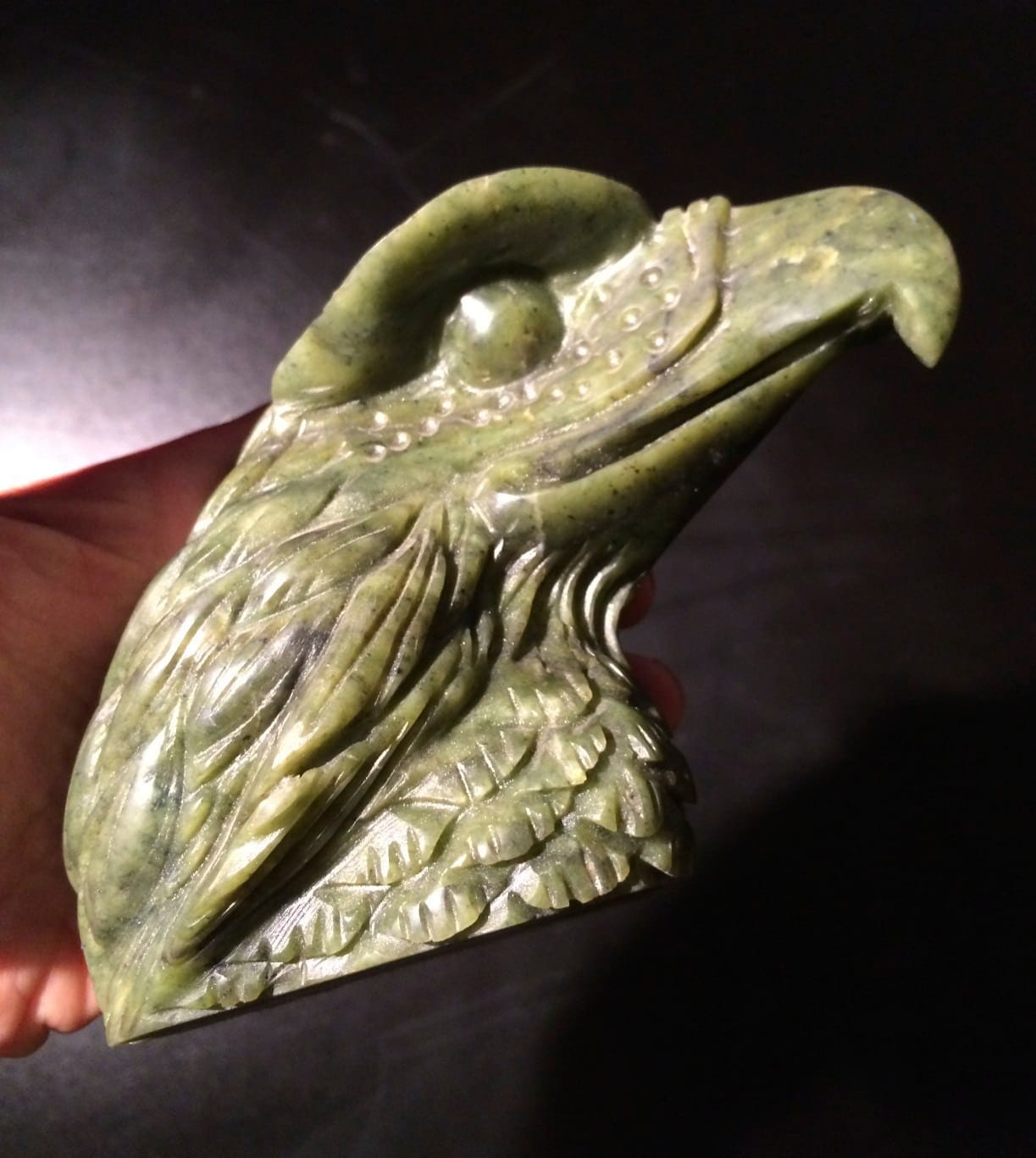 Serpentine (carving) 'Forest Jade' dark eagle head healing crystal