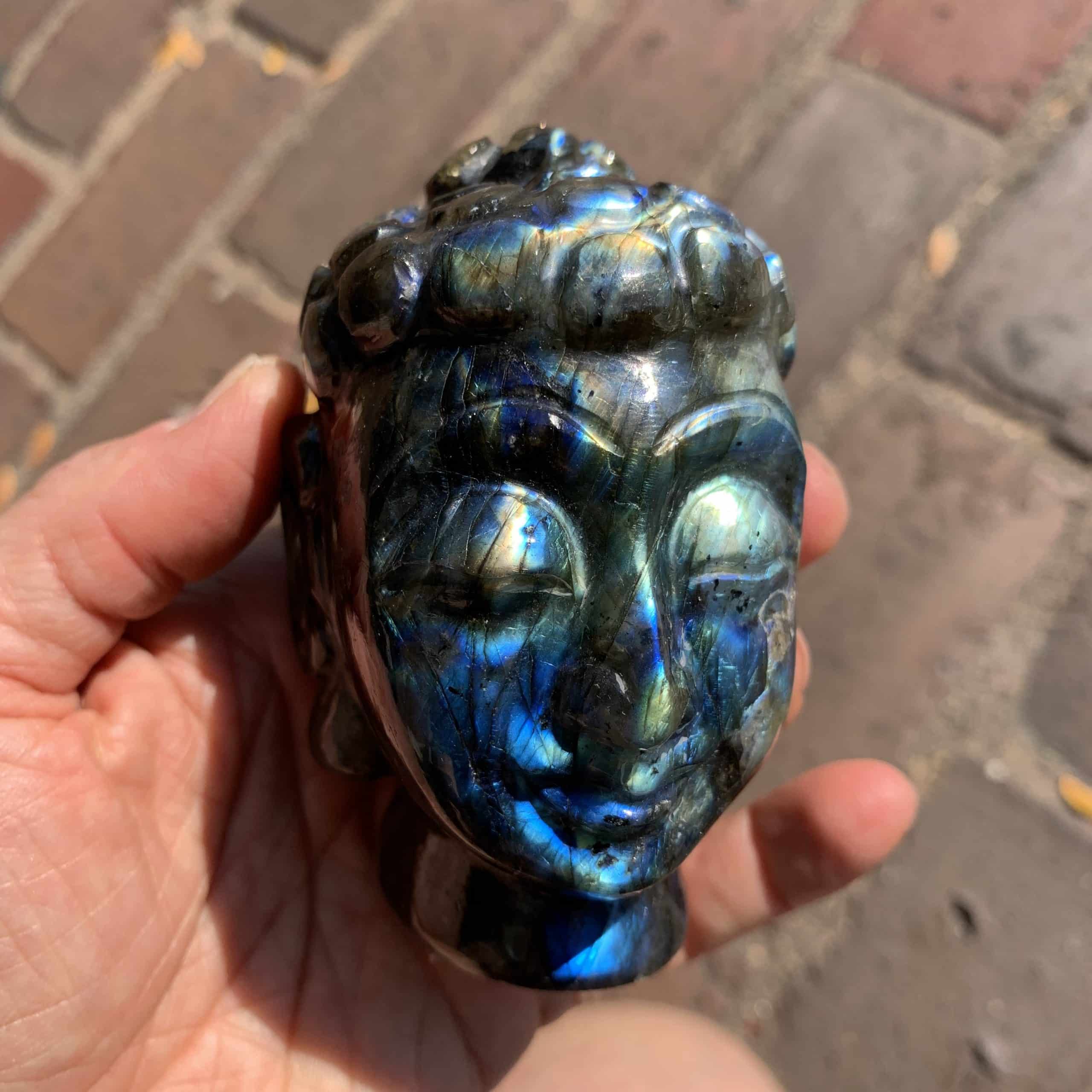 Labradorite (carving) 'blue' Buddha head (440gr) healing crystal
