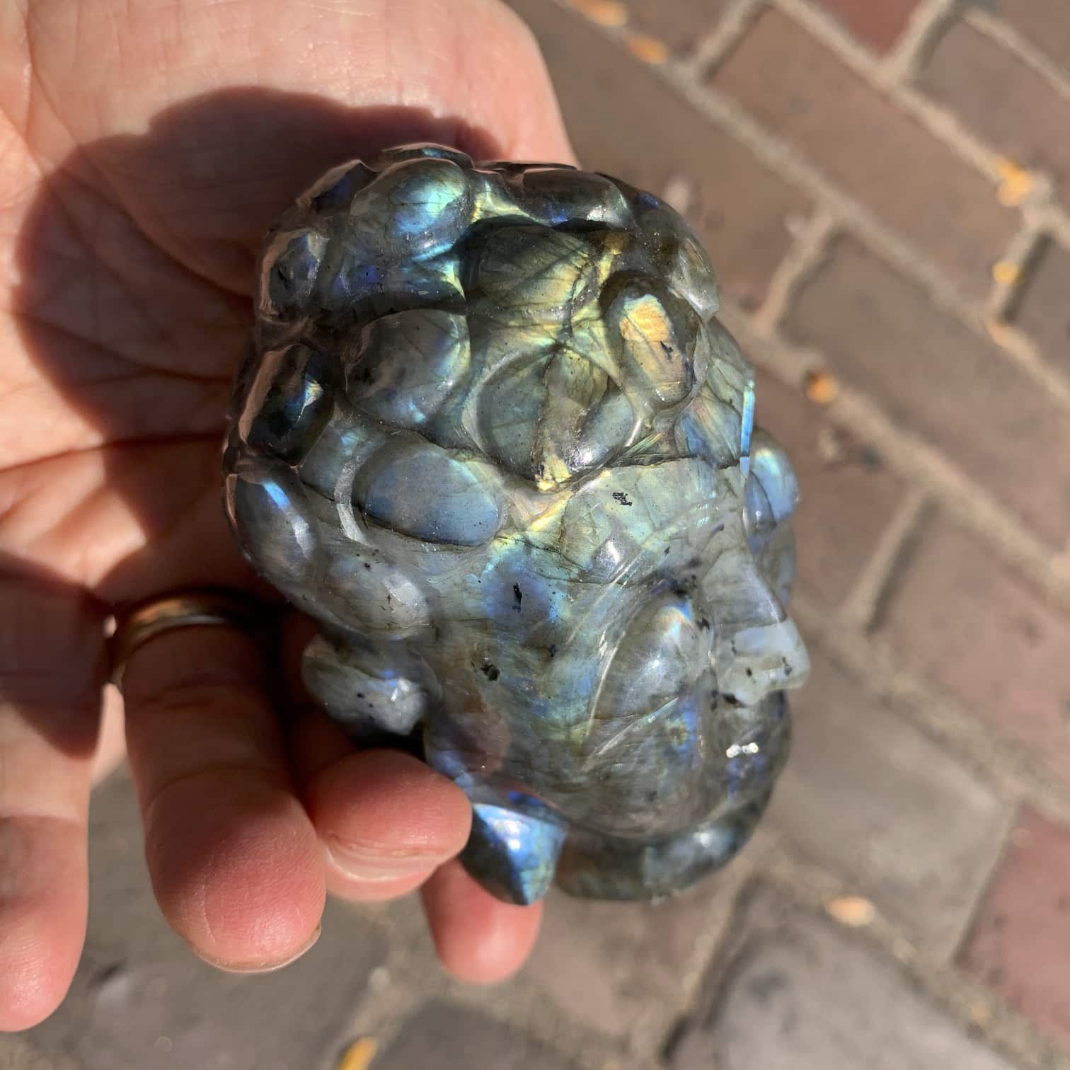 Labradorite (carving) Buddha head w great flash, healing crystal (460gr) - Image 2