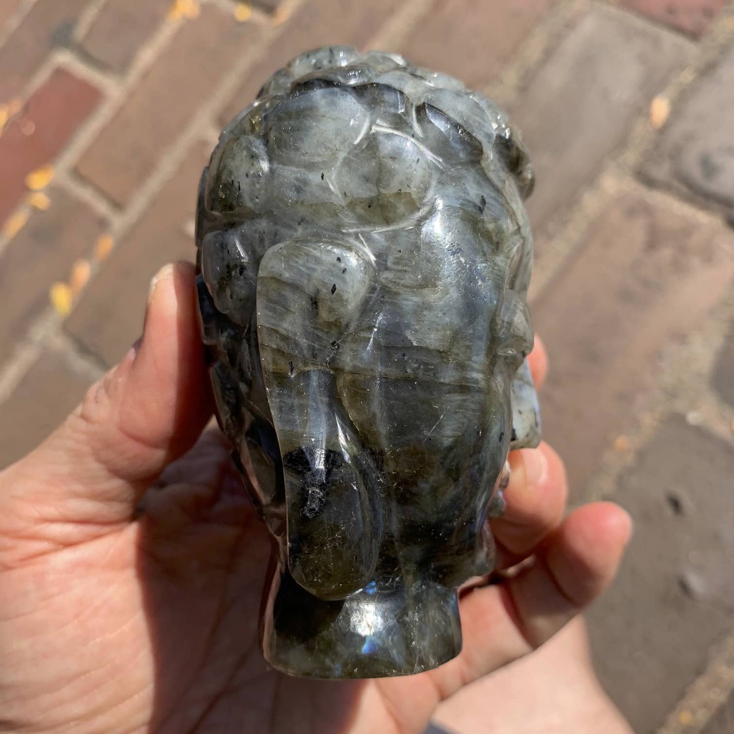 Labradorite (carving) Buddha head w great flash, healing crystal (460gr) - Image 3