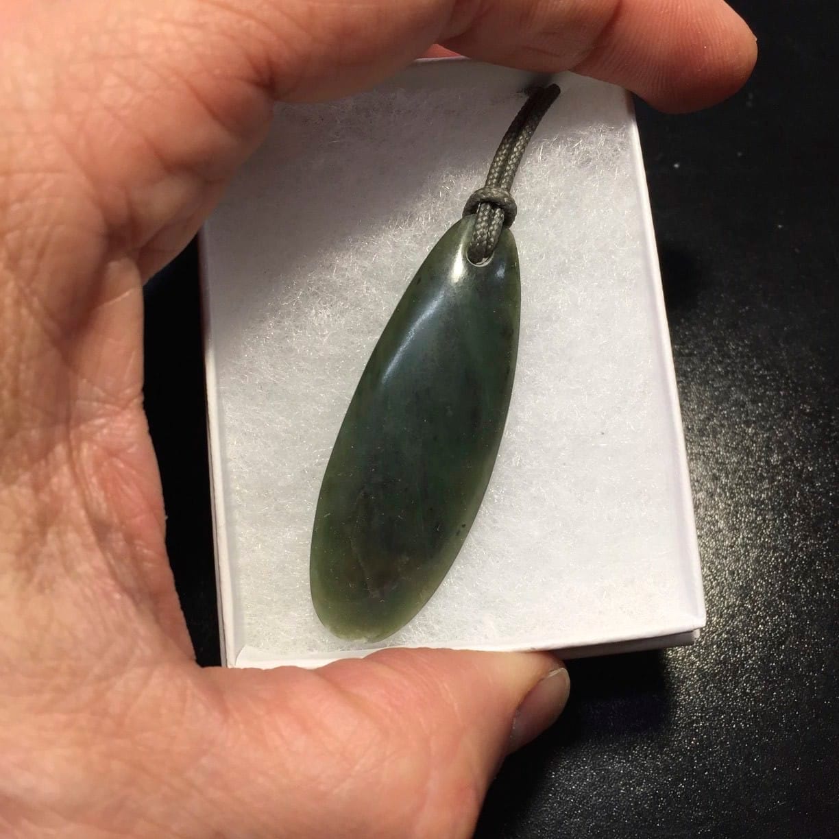 Jade (Nephrite) corded pendant necklace 'long oval' Wyoming healing crystal