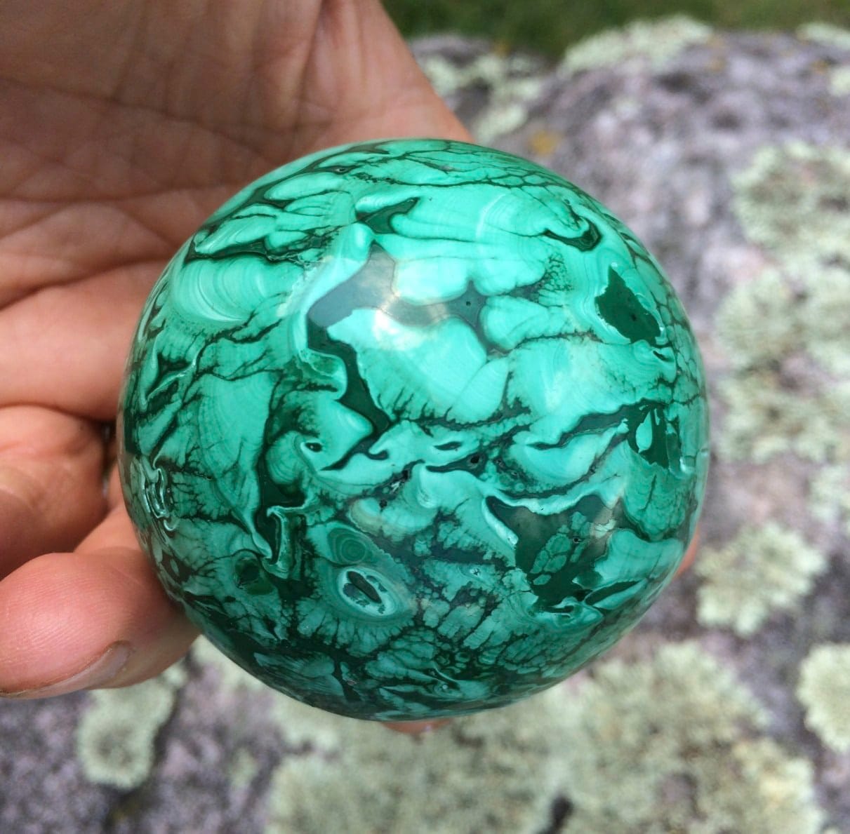 Malachite sphere (unusual, abstract patterning) healing crystal