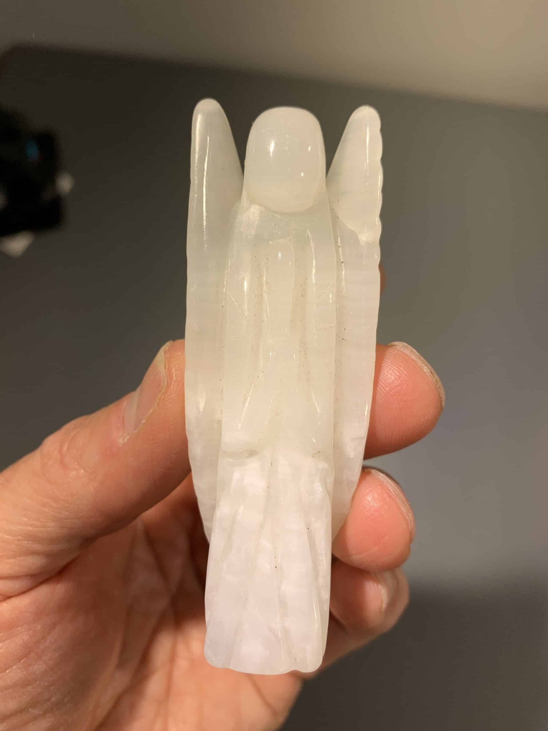 Onyx (carving) milky white detailed Peruvian angel healing crystal
