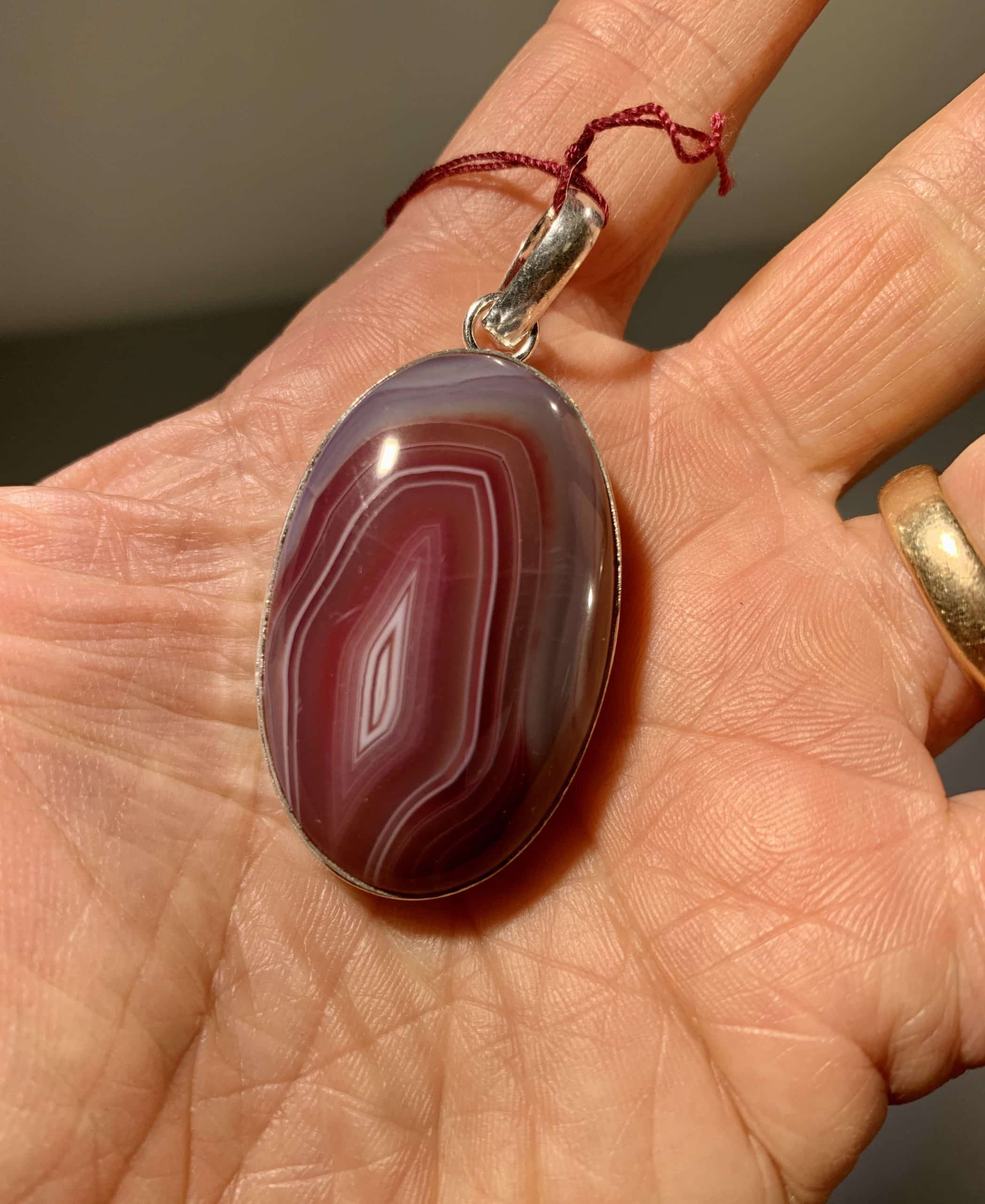 Agate (Botswana) banded pink oval pendant for necklace healing crystal - Image 2
