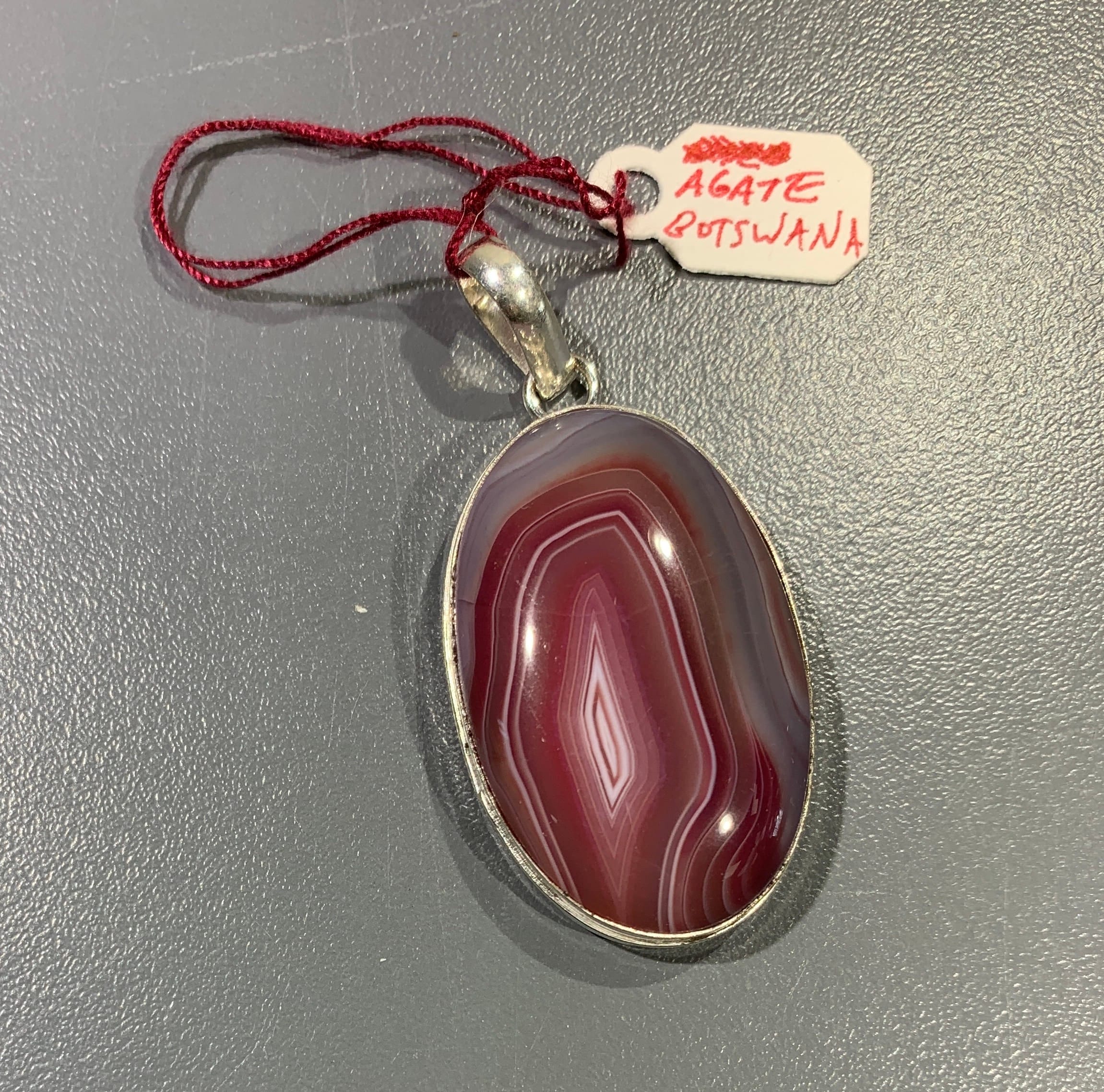 Agate (Botswana) banded pink oval pendant for necklace healing crystal