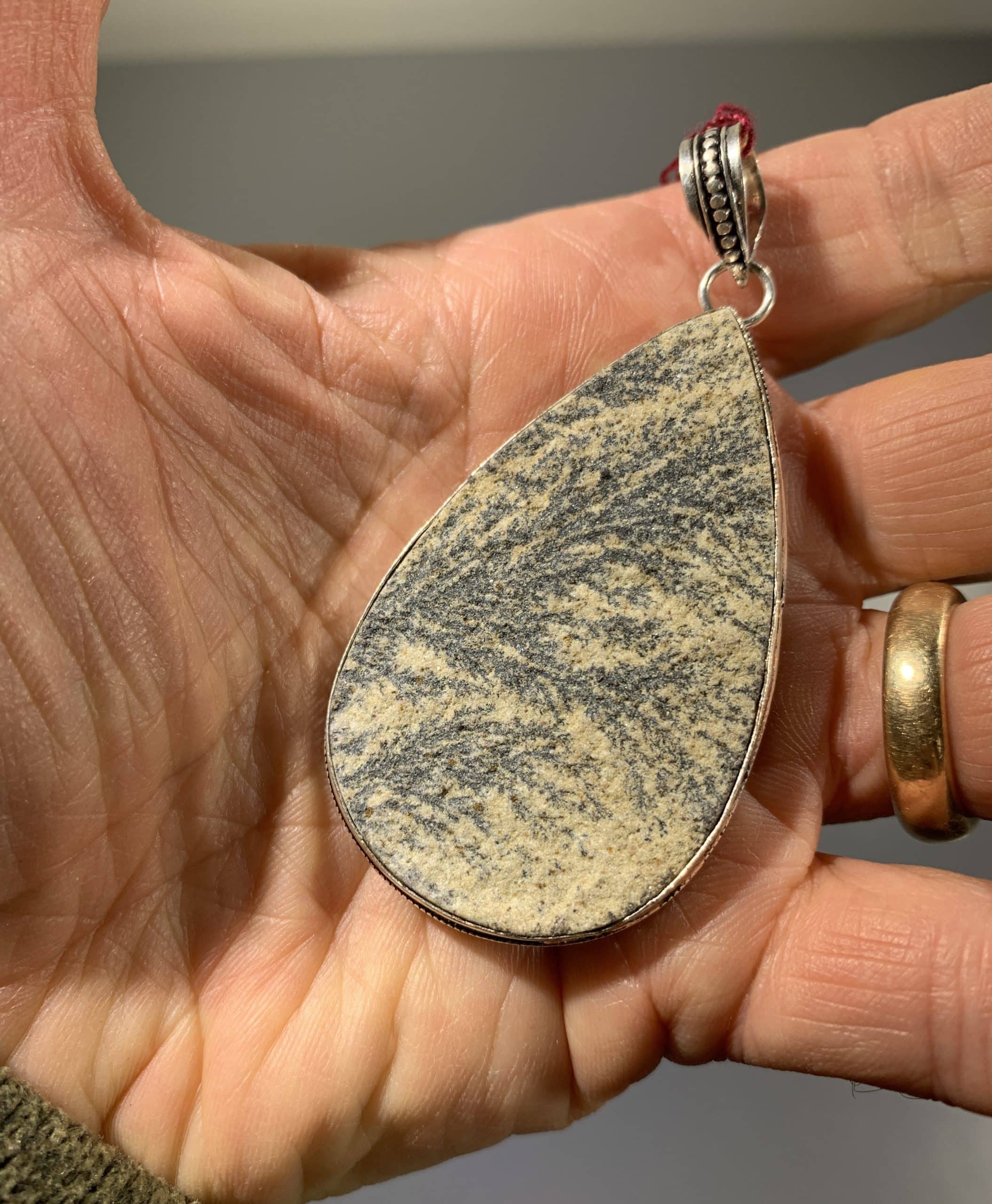 Sandstone (Dendtritic) large teardrop pendant for necklace healing crystal