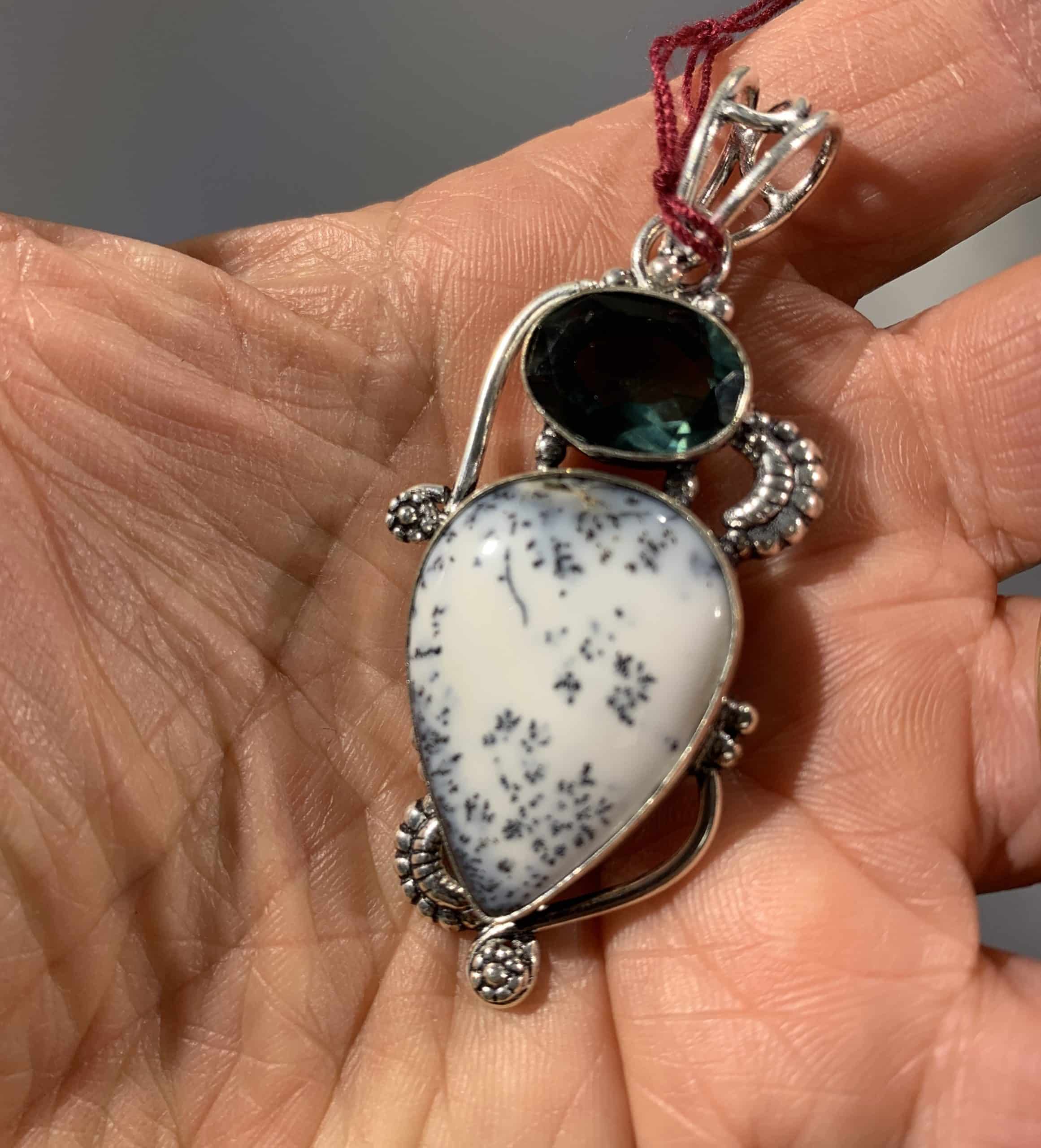 Jasper (Dendtritic) w 'Iolite' pendant for necklace healing crystal