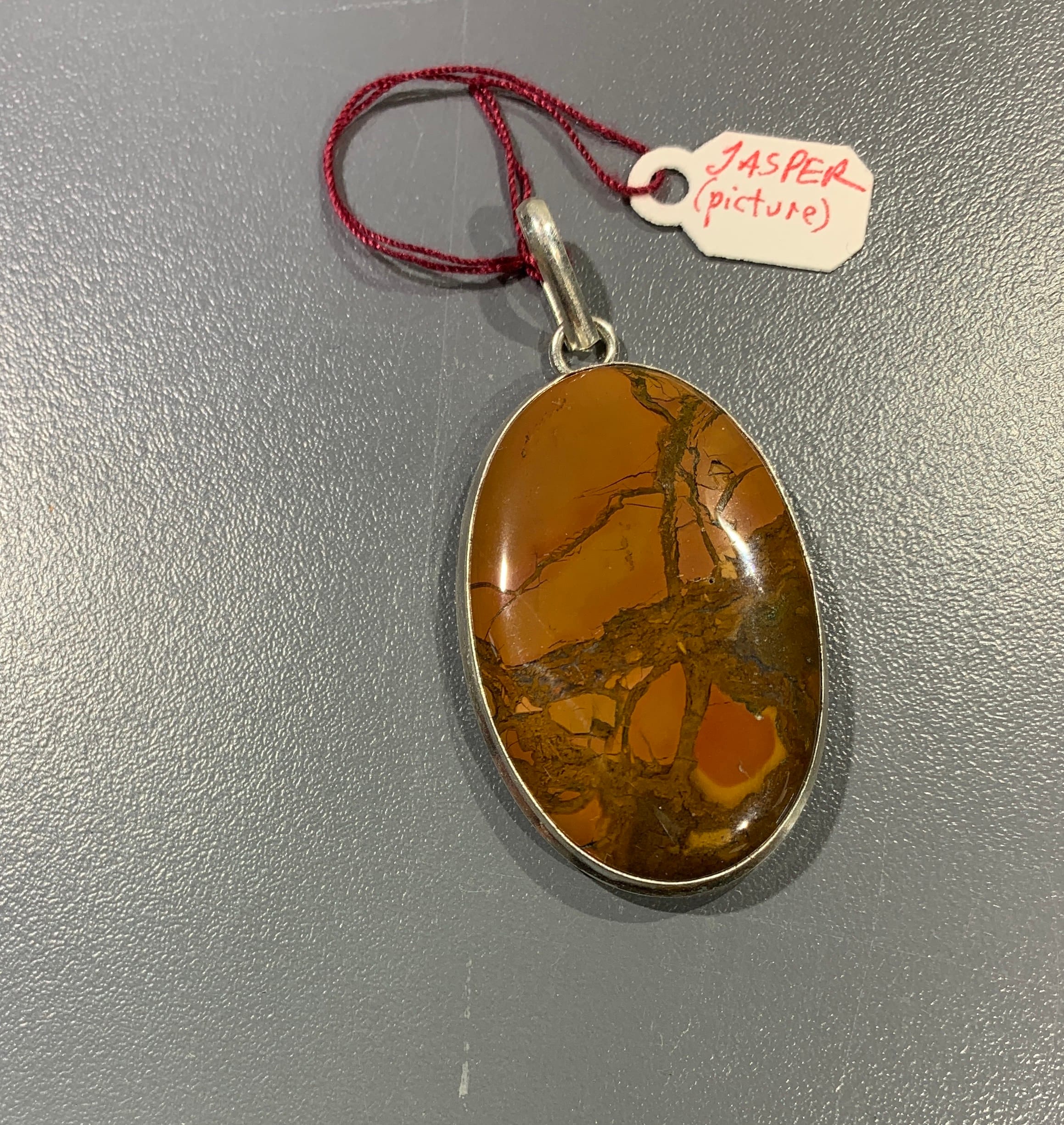 Jasper (picture) 'forest scene' oval pendant for necklace healing crystal - Image 2