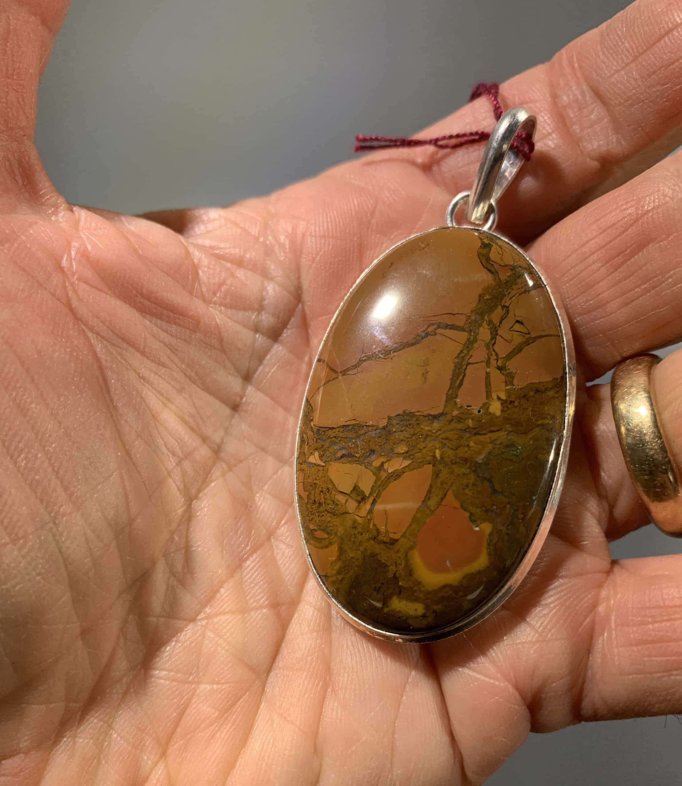 Jasper (picture) 'forest scene' oval pendant for necklace healing crystal