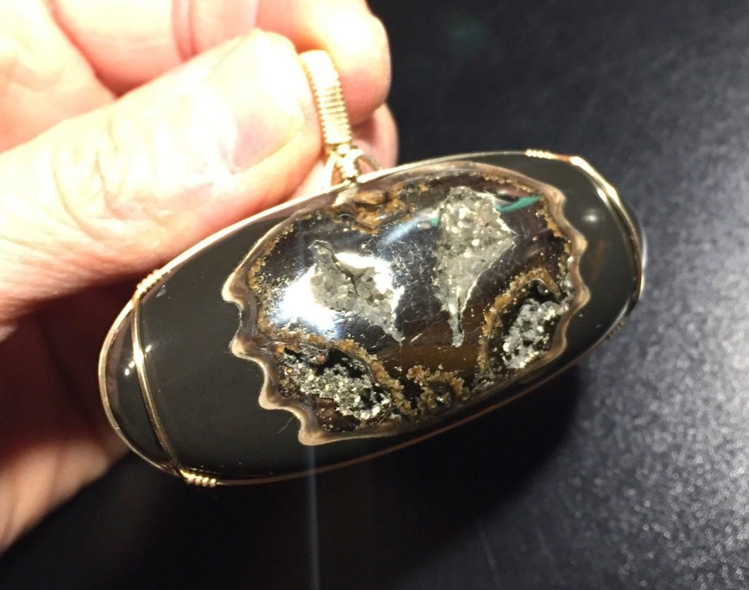 Pyrite Ammonite fossil horizontal pendant for necklace healing crystal