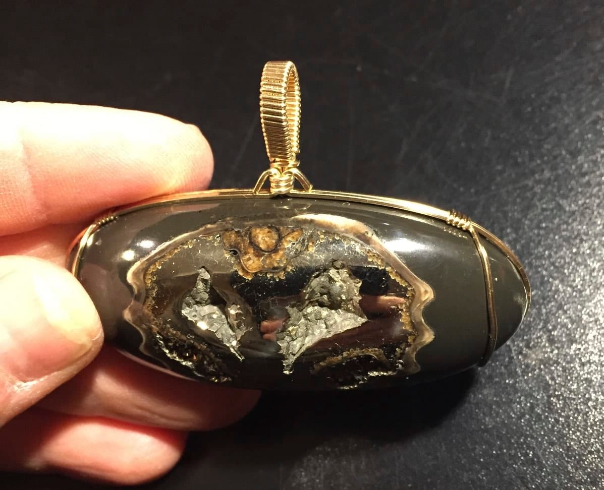 Pyrite Ammonite fossil horizontal pendant for necklace healing crystal - Image 2