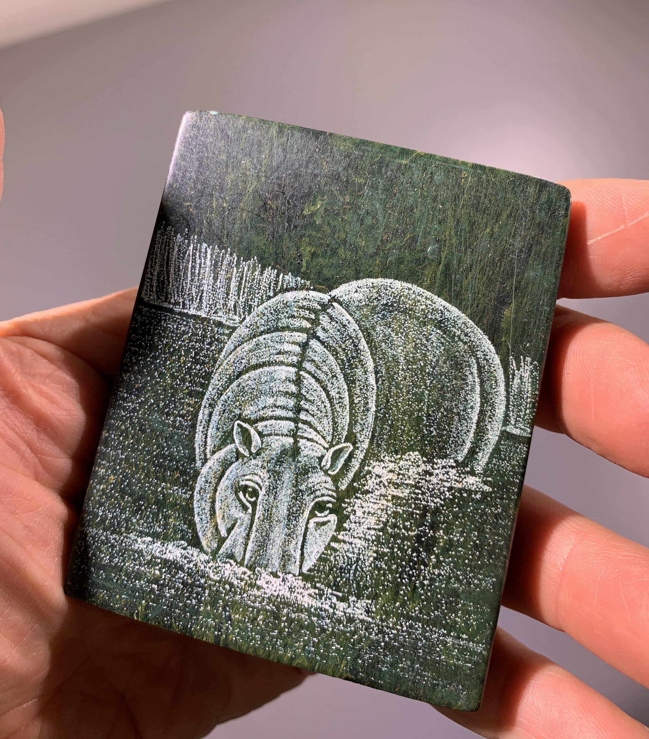 Verdite (carving) vintage hippo in water, Southern Africa, healing crystal