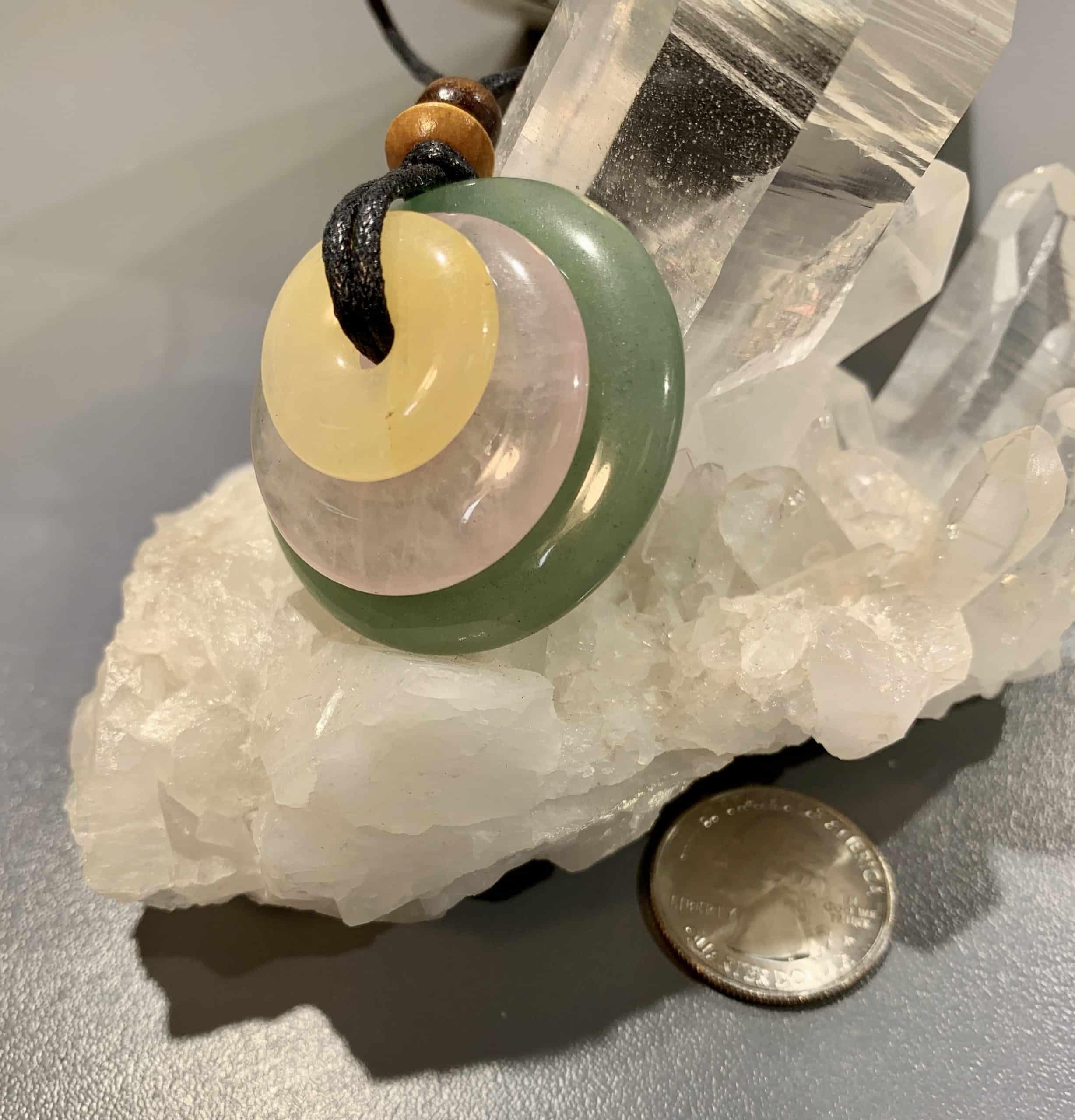 Aventurine, Rose Quartz, etc. pendant necklace (triple disc) healing crystal