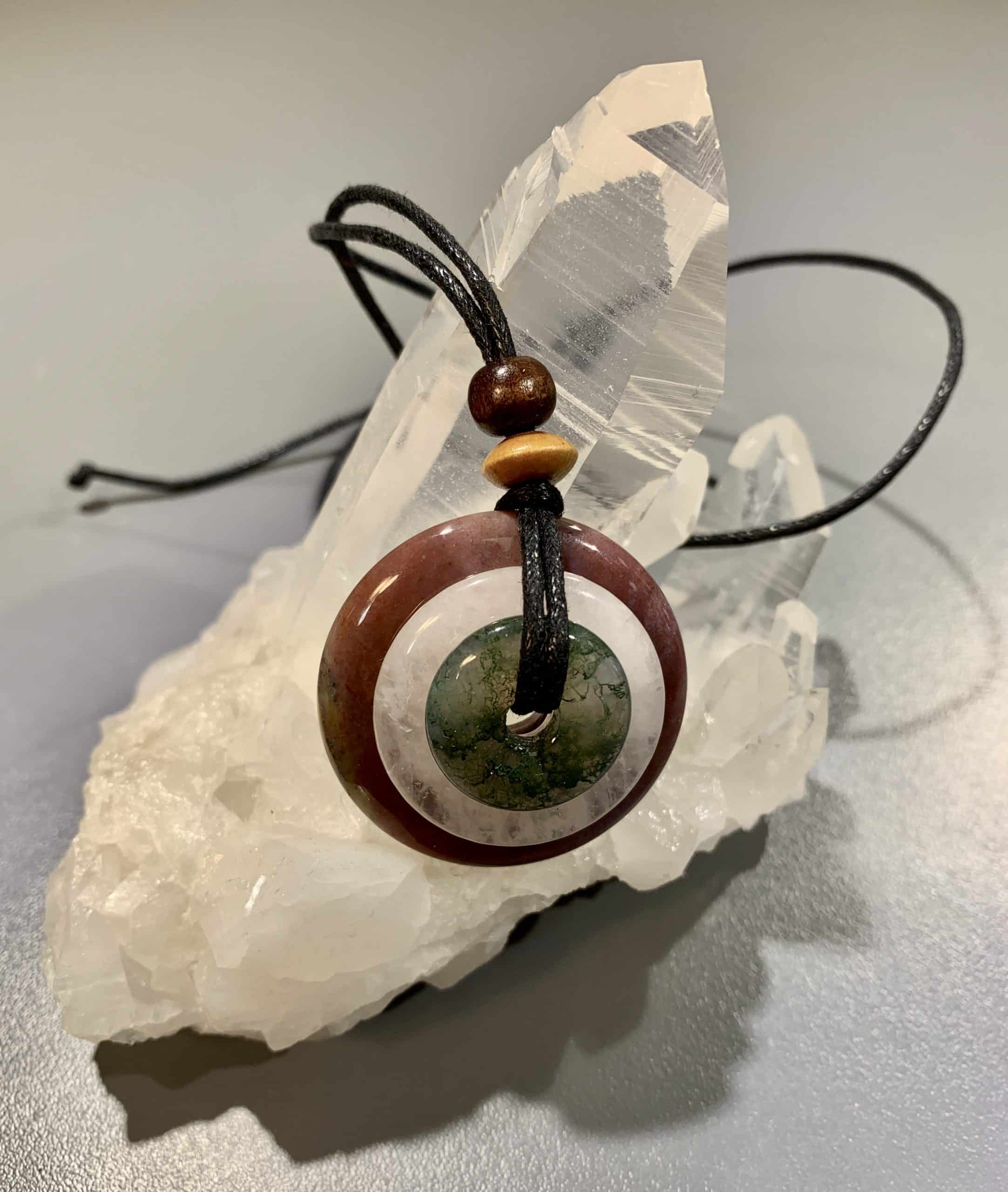 Rose Quartz, Wonderful Life pendant necklace (triple disc) healing crystals