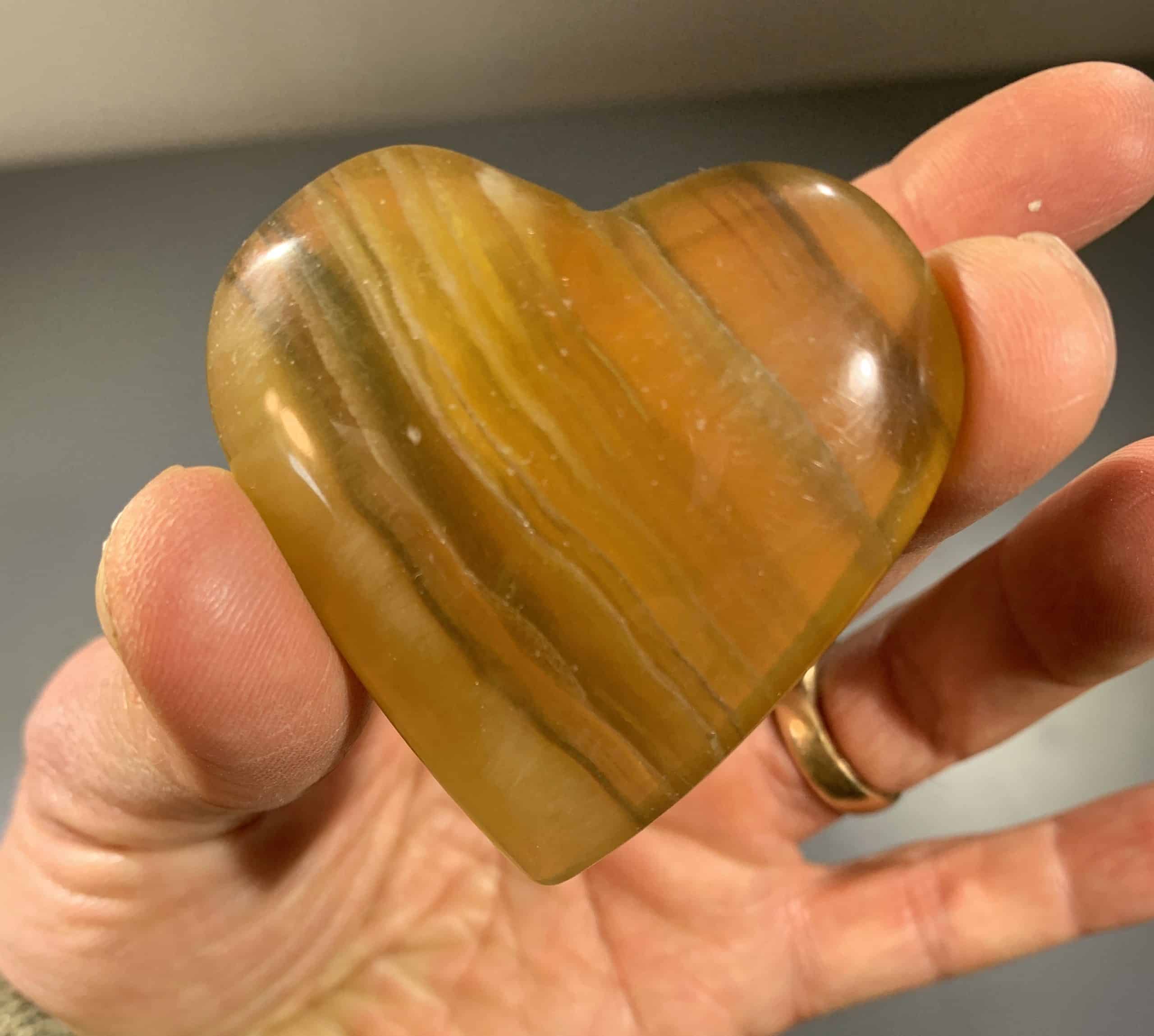 Fluorite (yellow rainbow) heart healing crystal