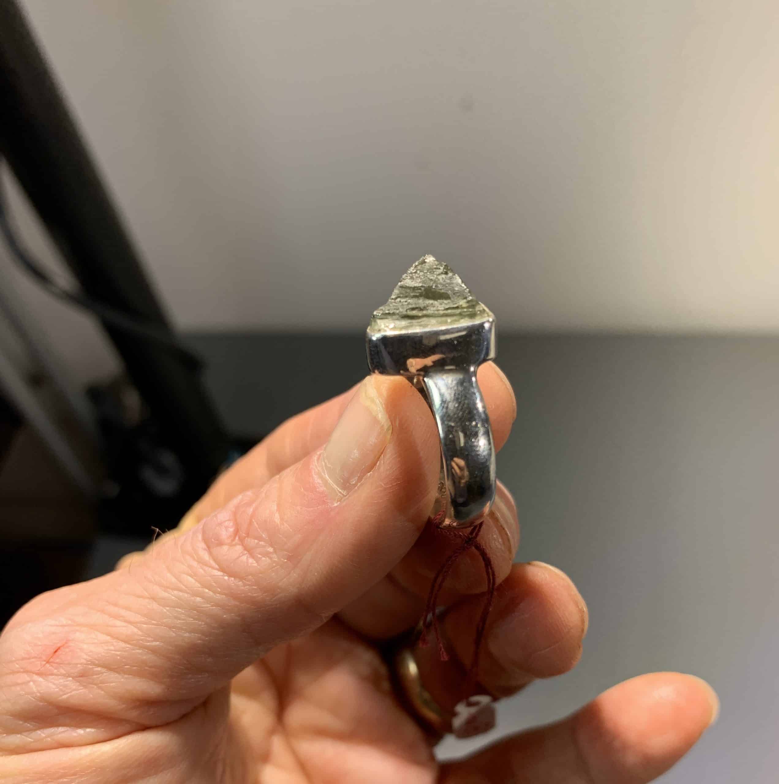 Moldavite ring (rough) pyramid (US size 8) healing crystal