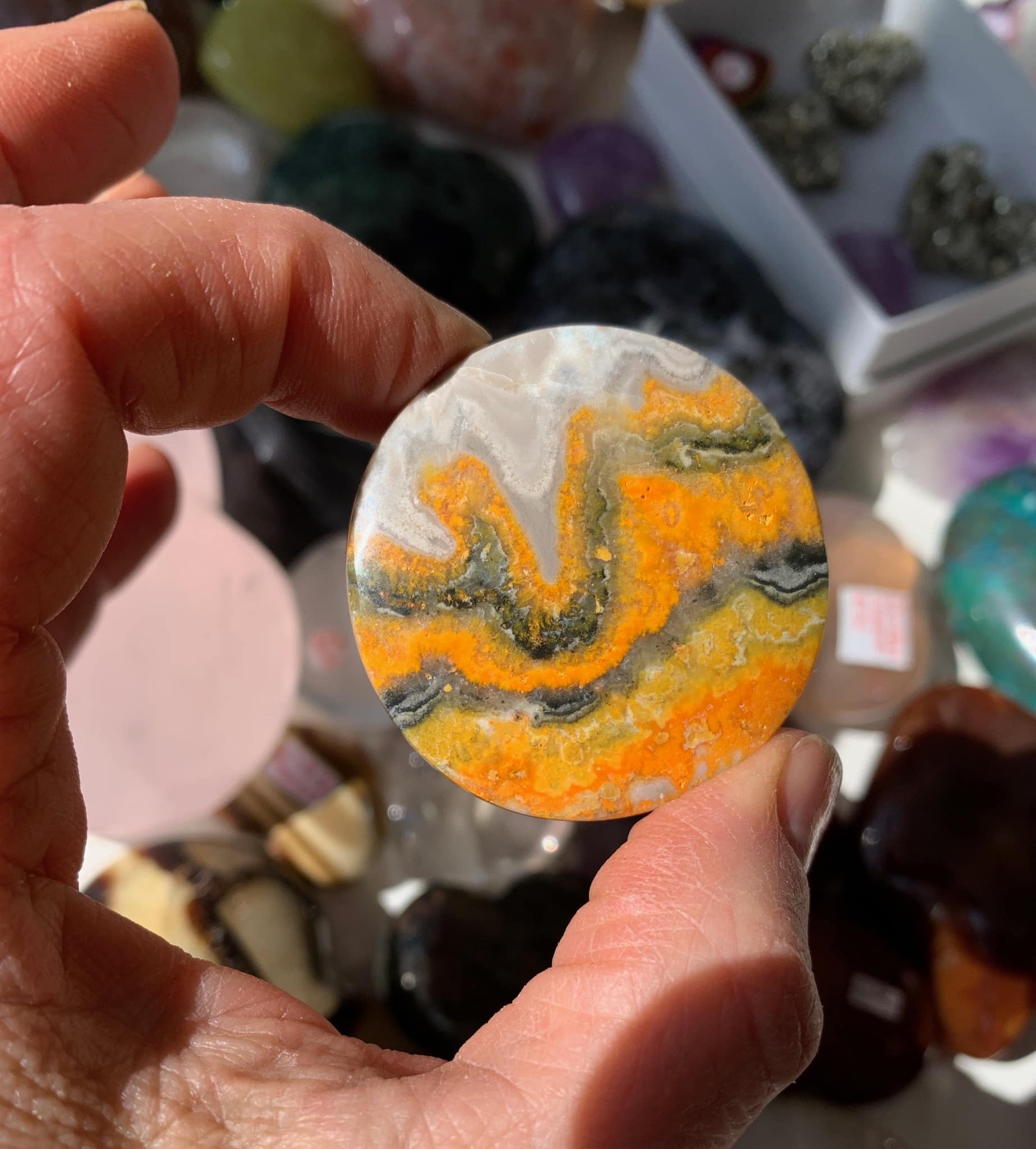 Bumblebee Jasper (cabochon) large round, nicely patterned healing crystal - Image 3