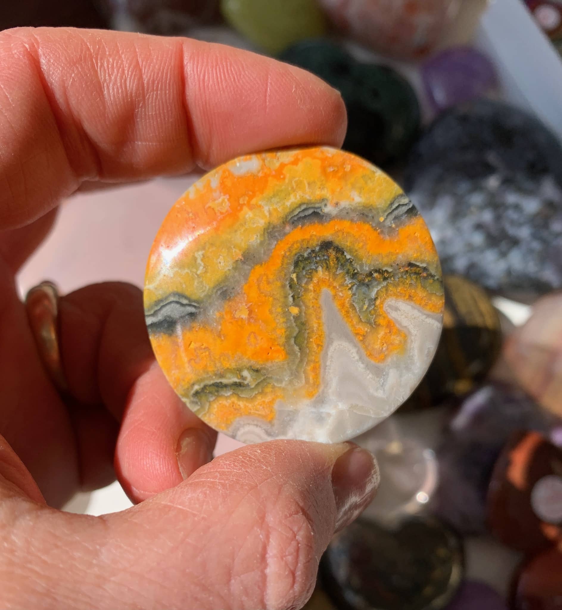 Bumblebee Jasper (cabochon) large round, nicely patterned healing crystal