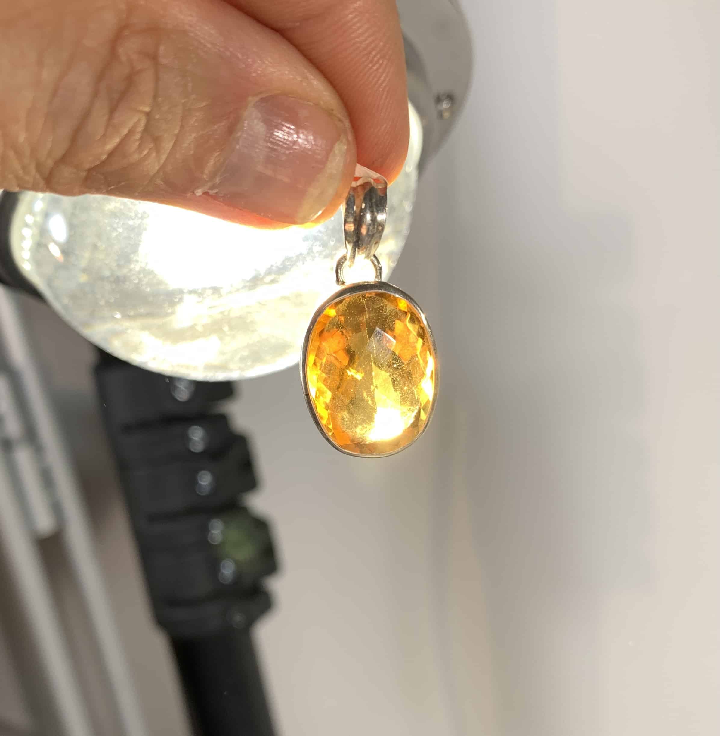 Citrine (faceted) pendant for necklace, brandy color healing crystal