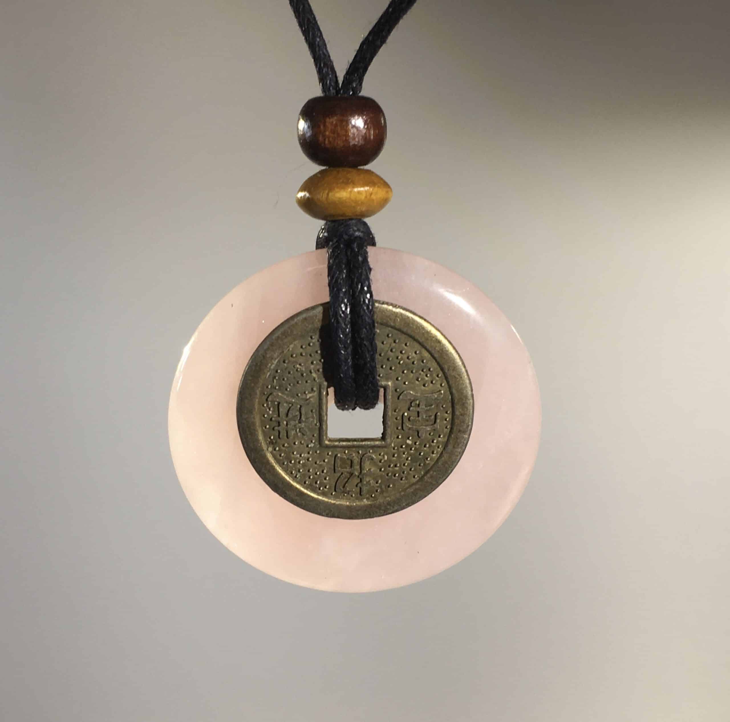 Quartz (Rose) necklace 3-disc pendant "LOVE" healing crystal