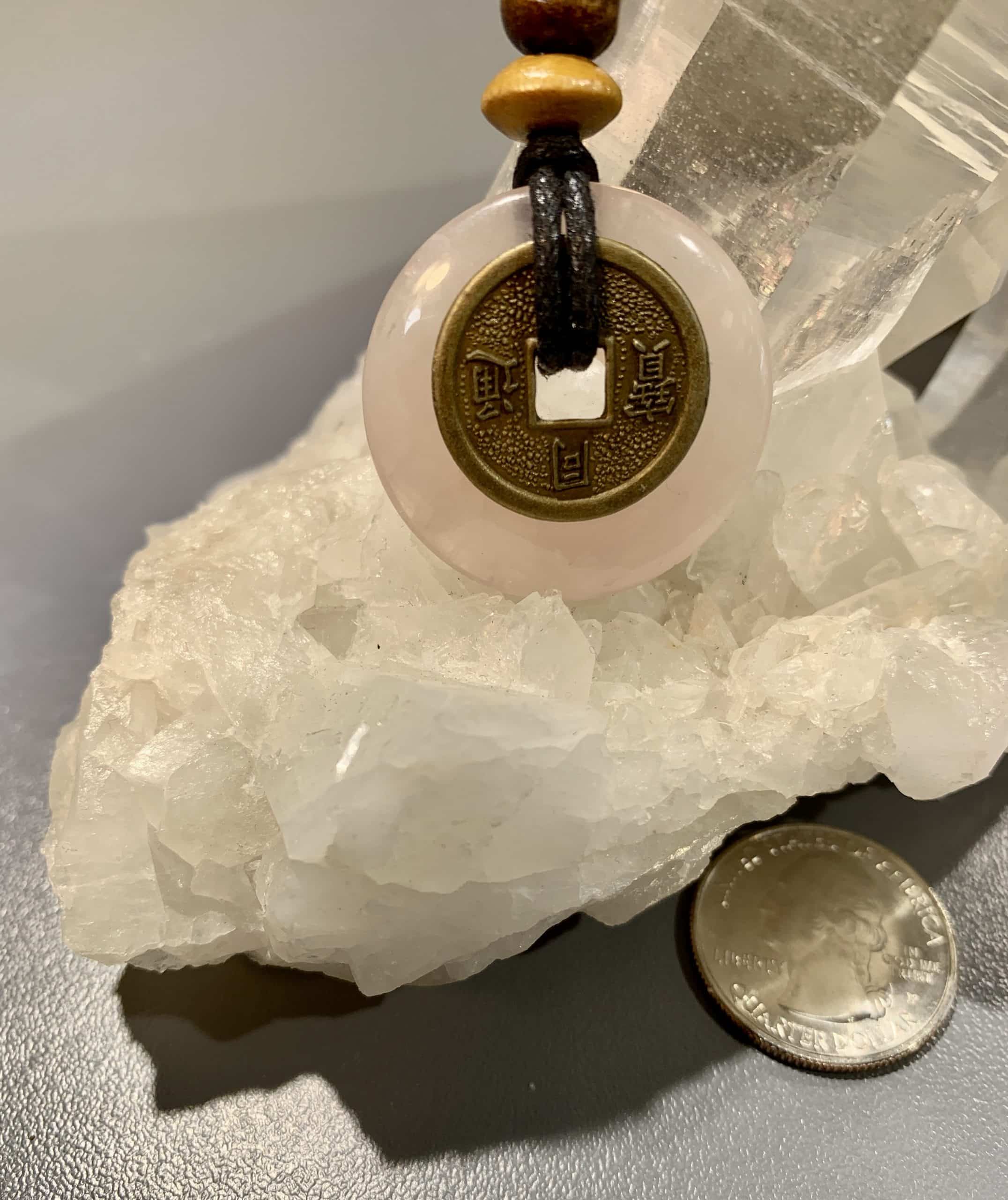 Quartz (Rose) necklace 3-disc pendant "LOVE" healing crystal - Image 2