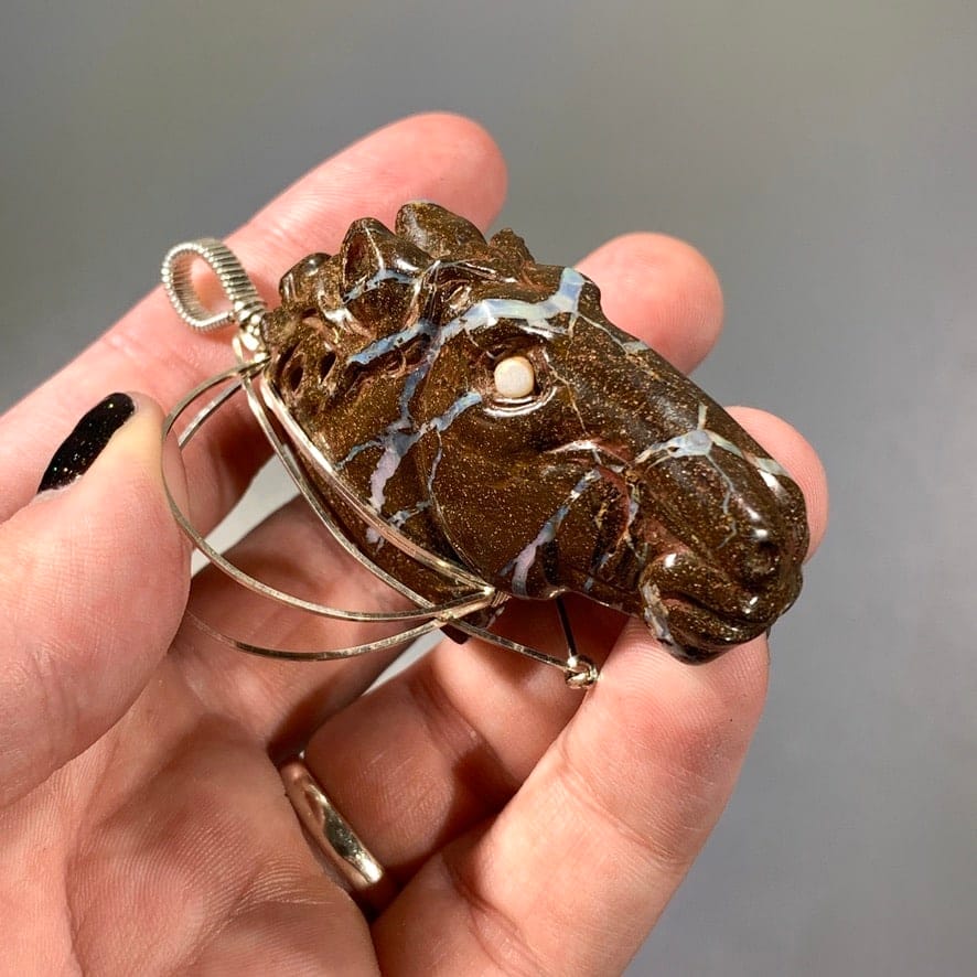 Opal (Boulder) pendant for necklace 'horse head' healing crystal