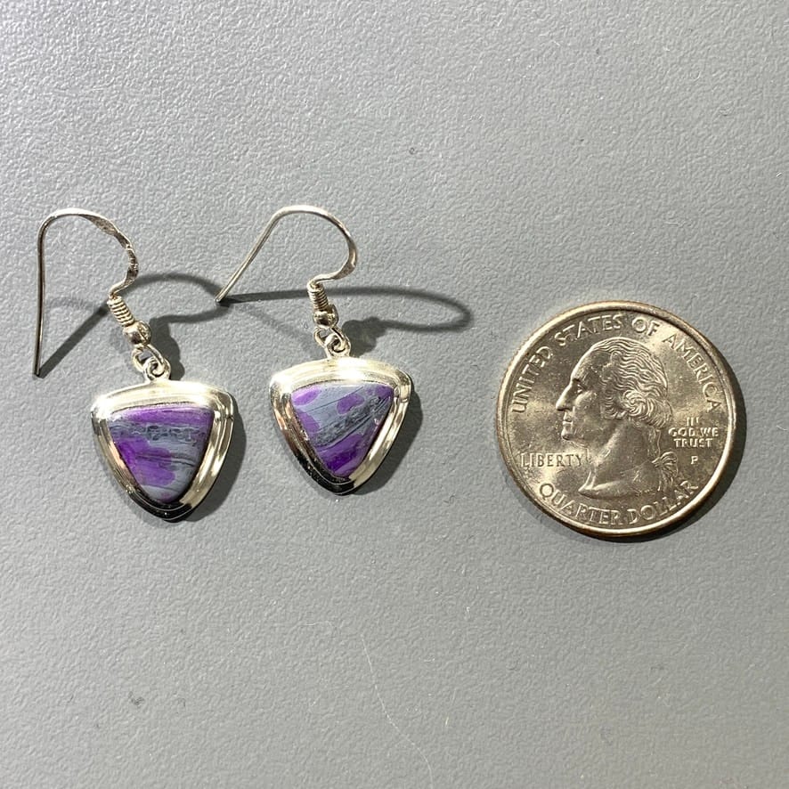 Sugilite (earrings) - gray and lavender triangles - healing crystals - Image 2