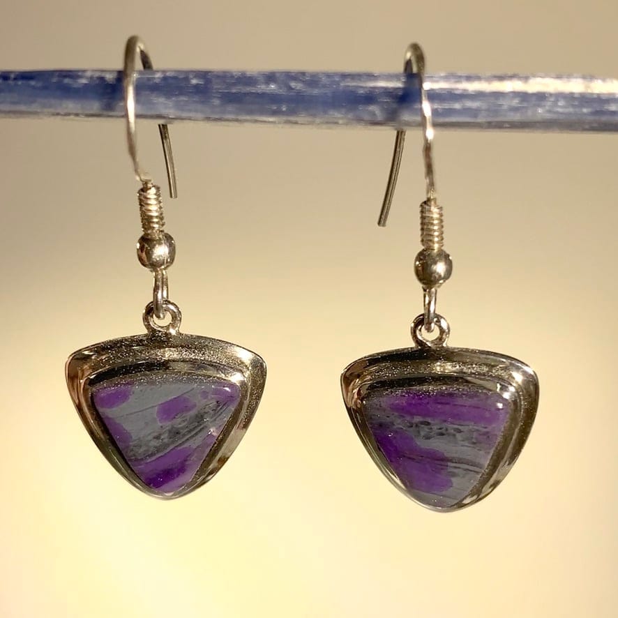 Sugilite (earrings) - gray and lavender triangles - healing crystals
