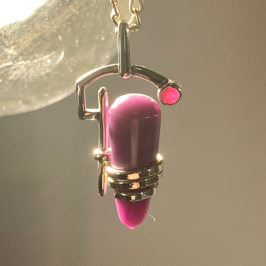 Sugilite (pendant for necklace) solid gel 'lozenge' w Ruby healing crystal - Image 2
