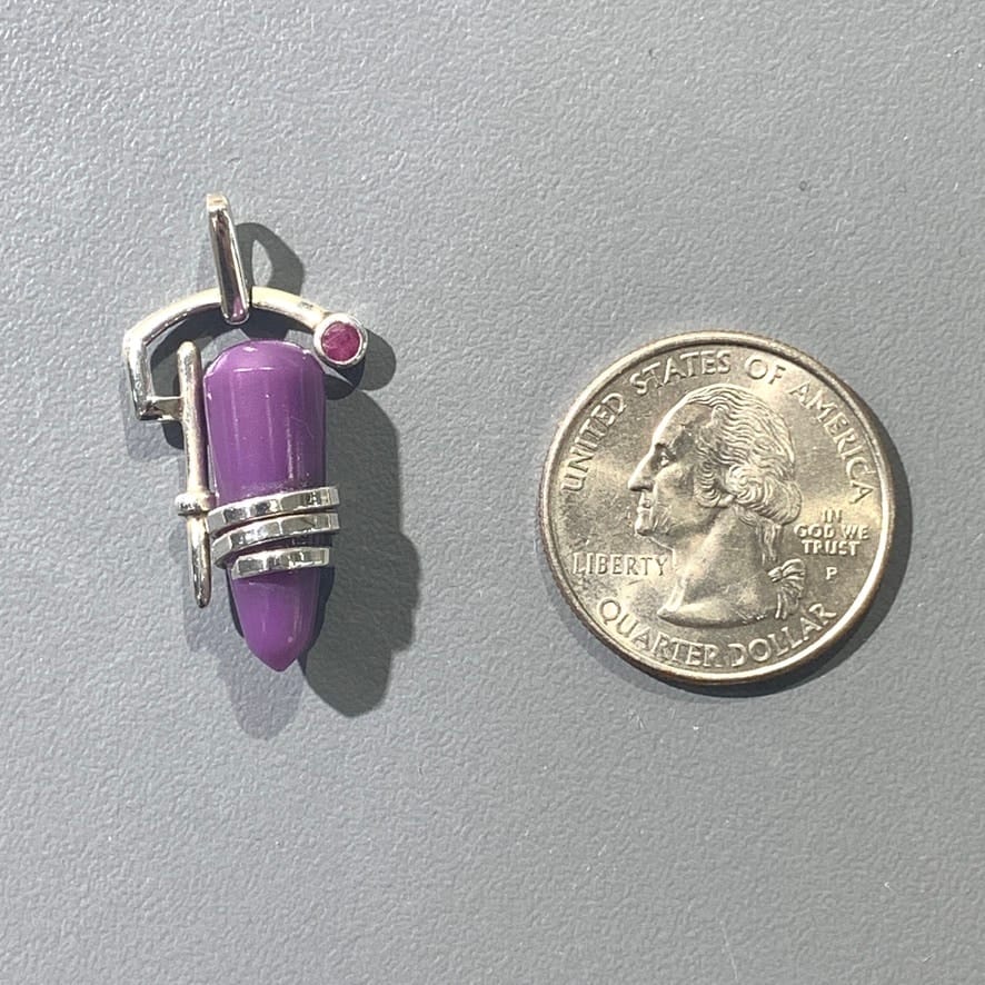 Sugilite (pendant for necklace) solid gel 'lozenge' w Ruby healing crystal - Image 4