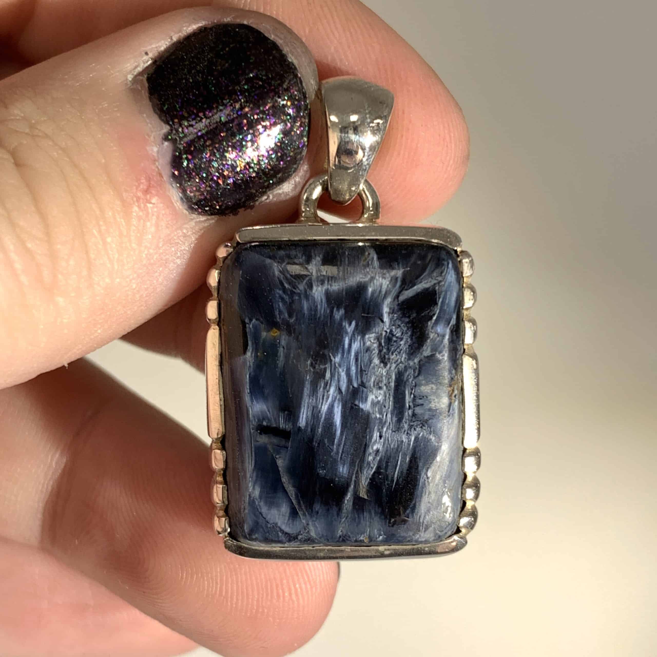 Pietersite 'Arctic ice' rectangular pendant for necklace healing crystal - Image 2