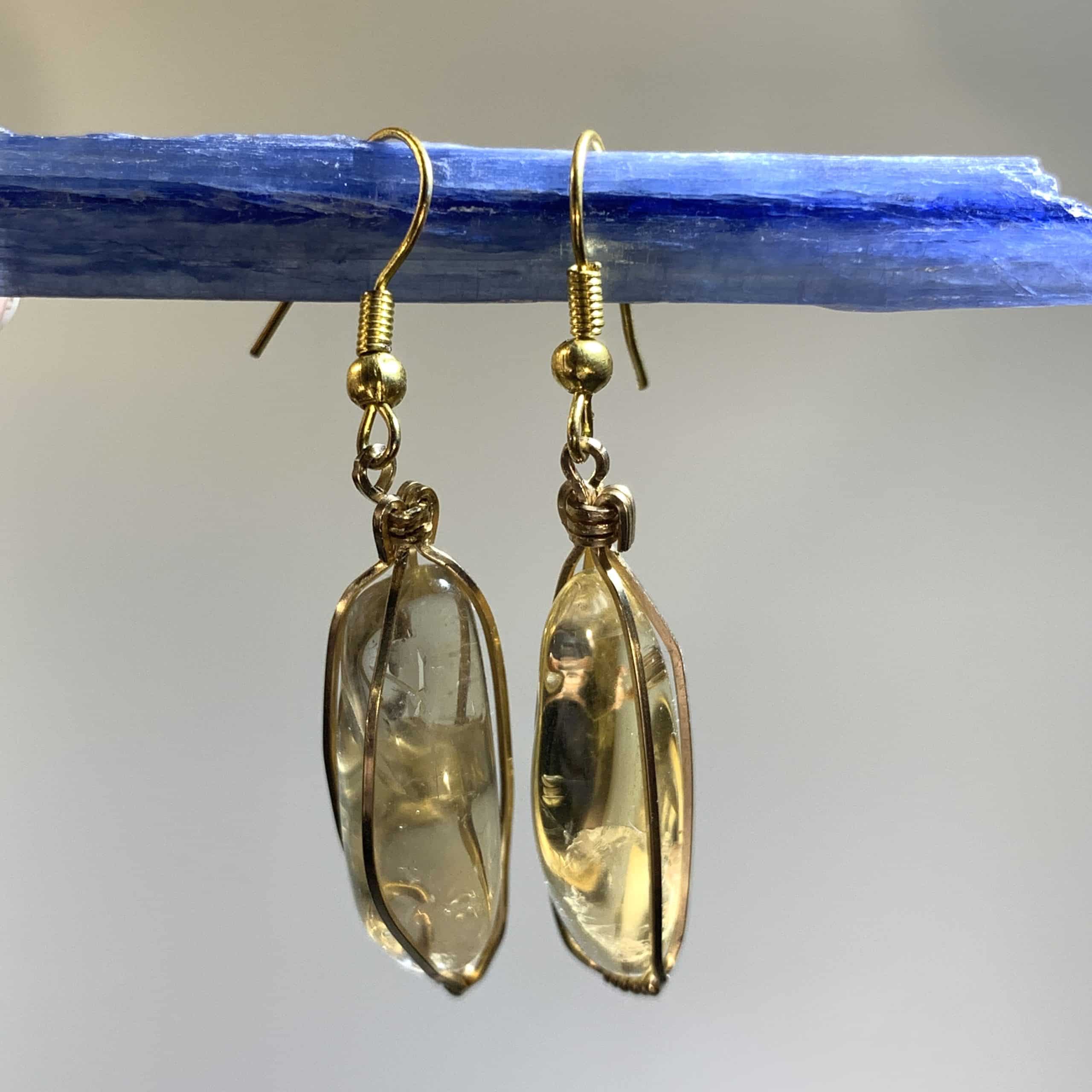 Citrine (natural) earrings - long freeform GF wrap tumbles - healing crystal - Image 2