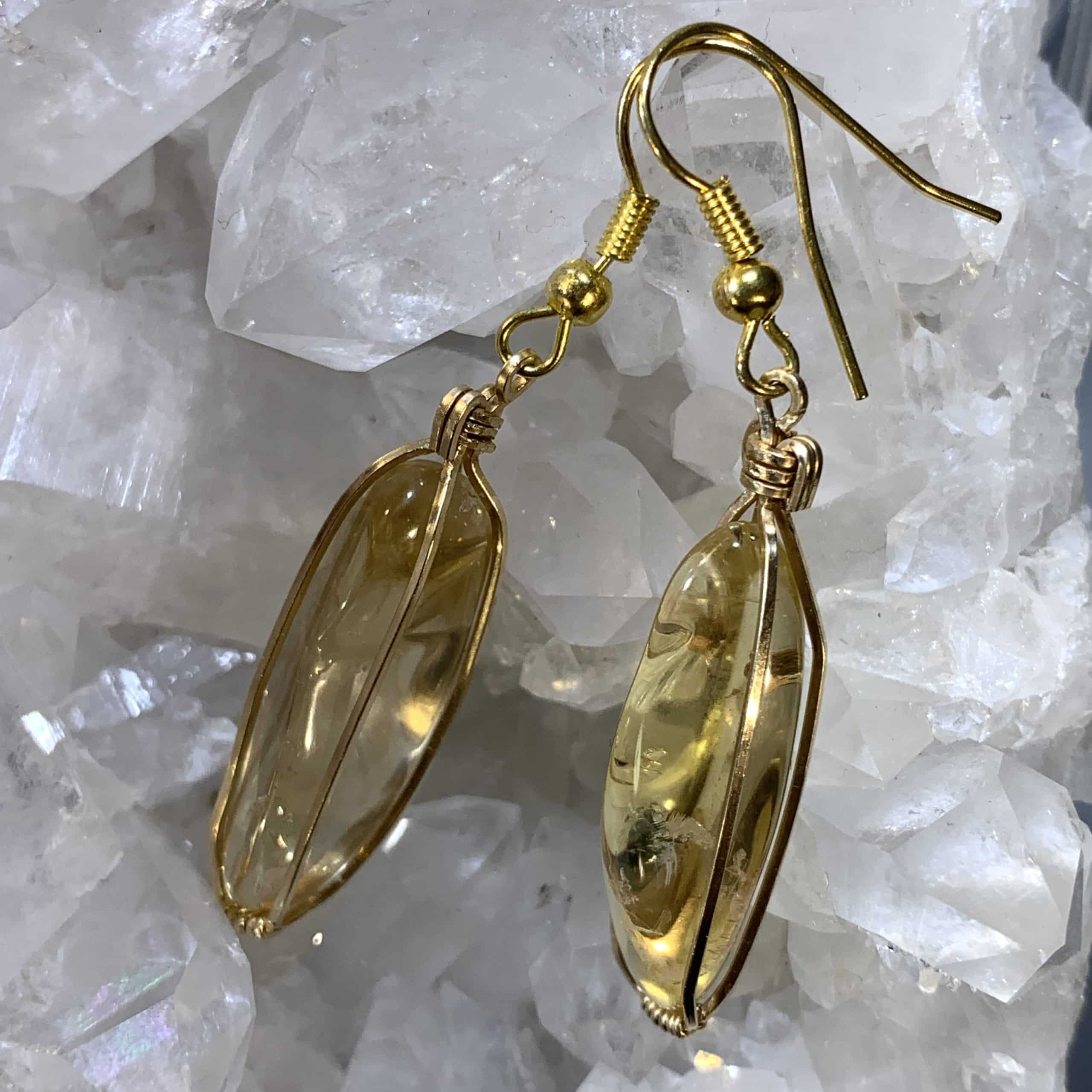 Citrine (natural) earrings - long freeform GF wrap tumbles - healing crystal - Image 3
