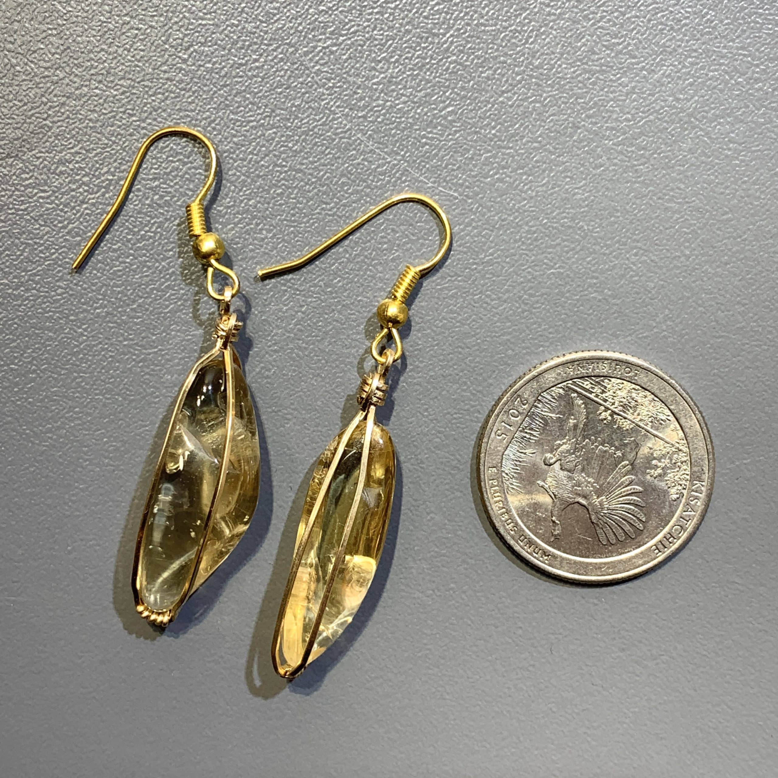 Citrine (natural) earrings - long freeform GF wrap tumbles - healing crystal - Image 4