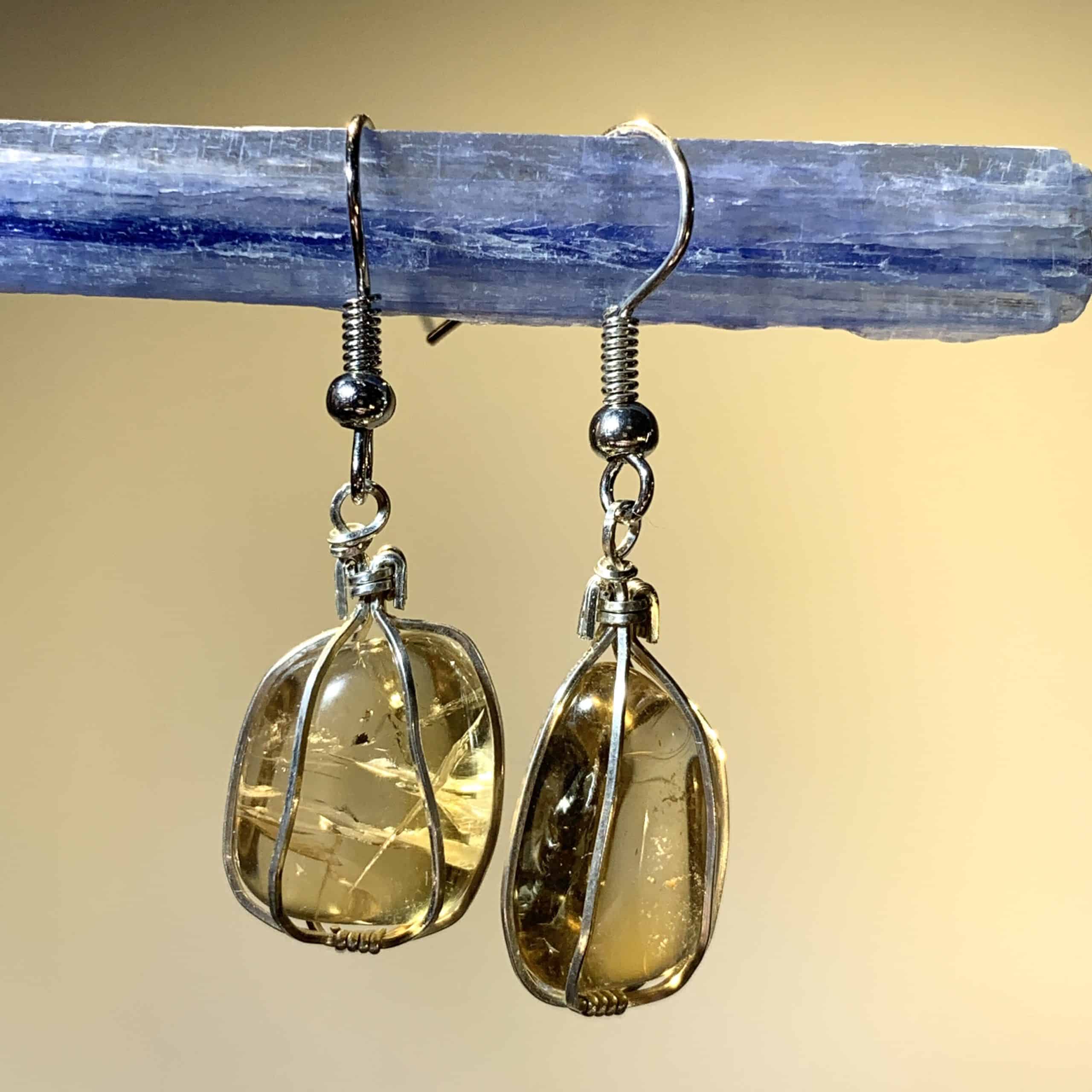Citrine (natural) rounded tumble earrings - great color - healing crystal