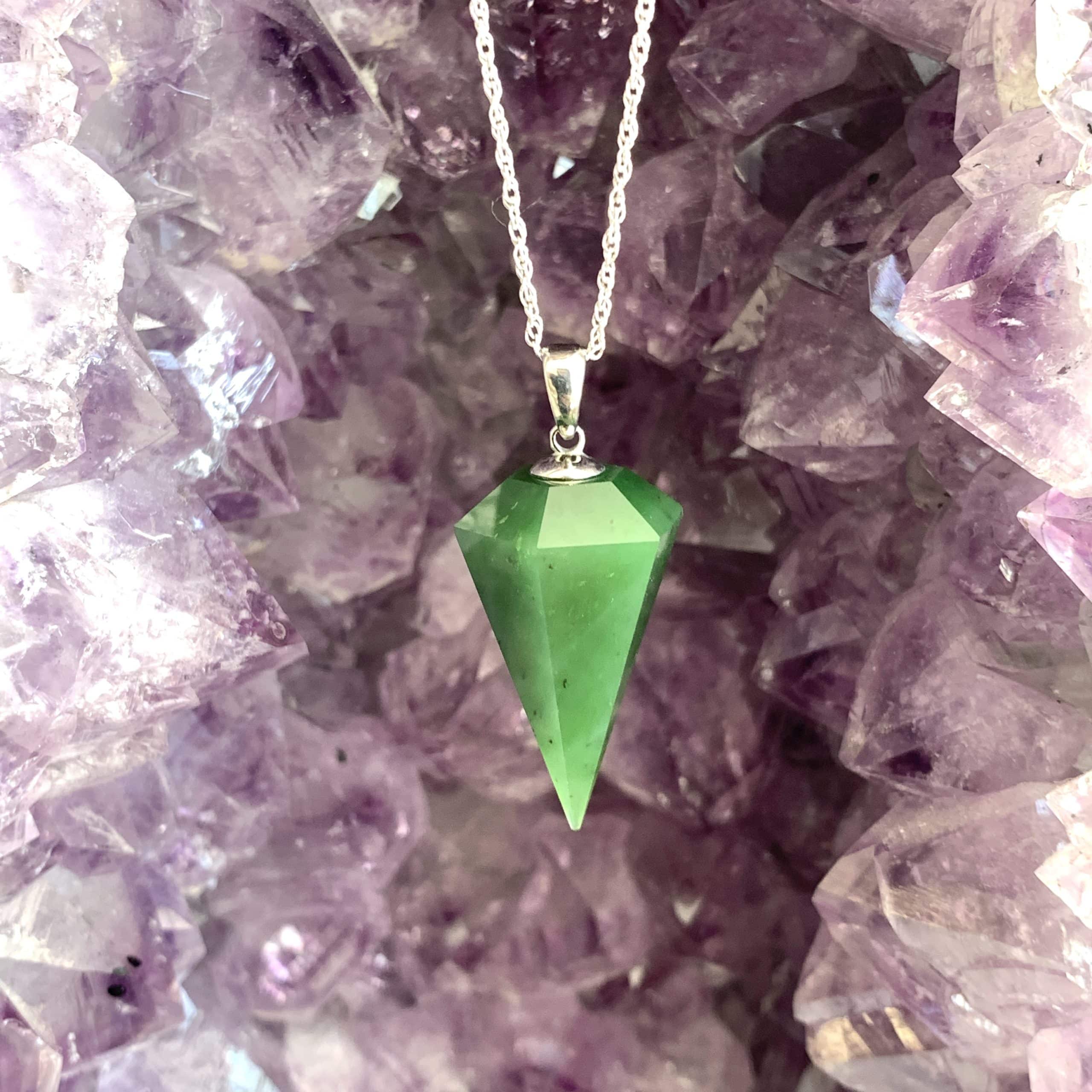 Jade (Nephrite) pendulum necklace healing crystal