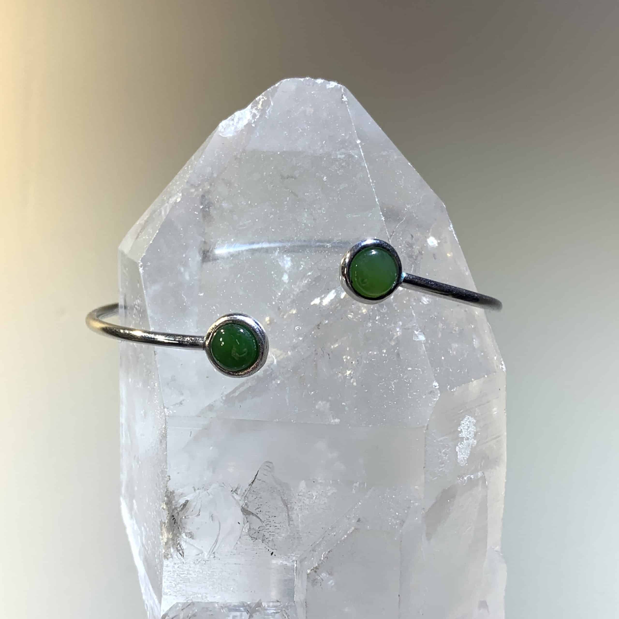 Jade (Nephrite) open-twist bangle bracelet healing crystal