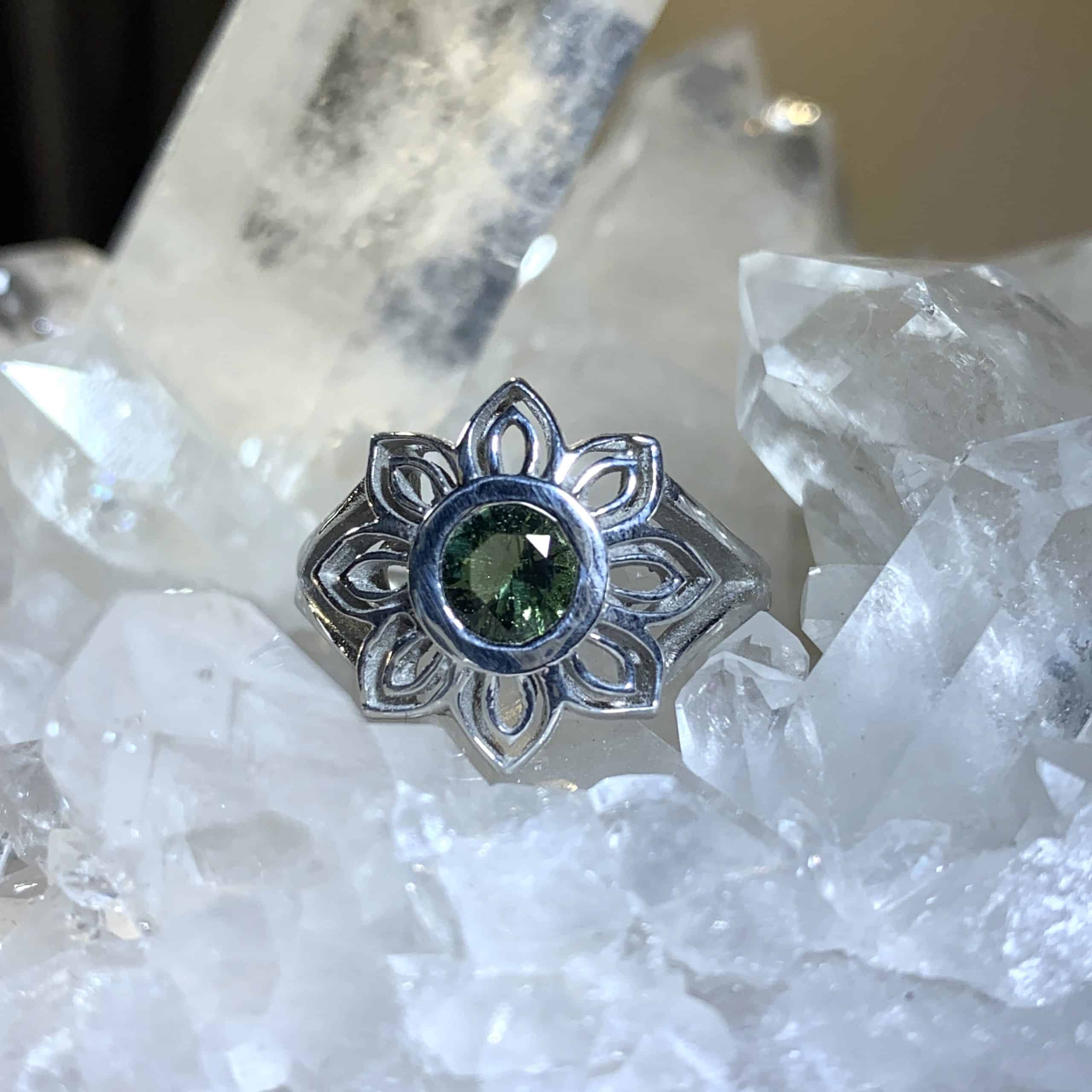 Moldavite ring (faceted) US size 9 'summer lotus' healing crystal