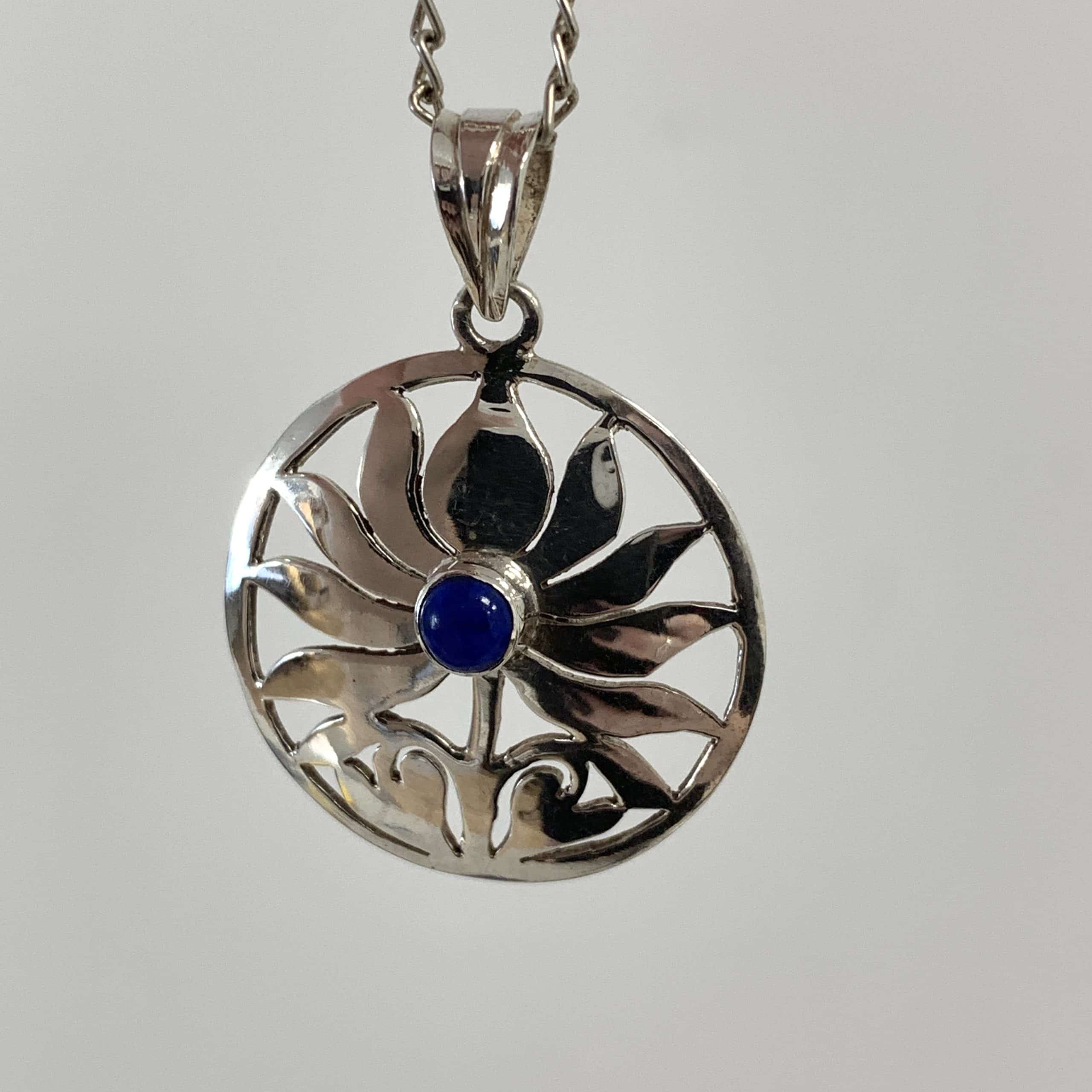 Lapis 'lotus' custom cut pendant for necklace healing crystal - Image 2