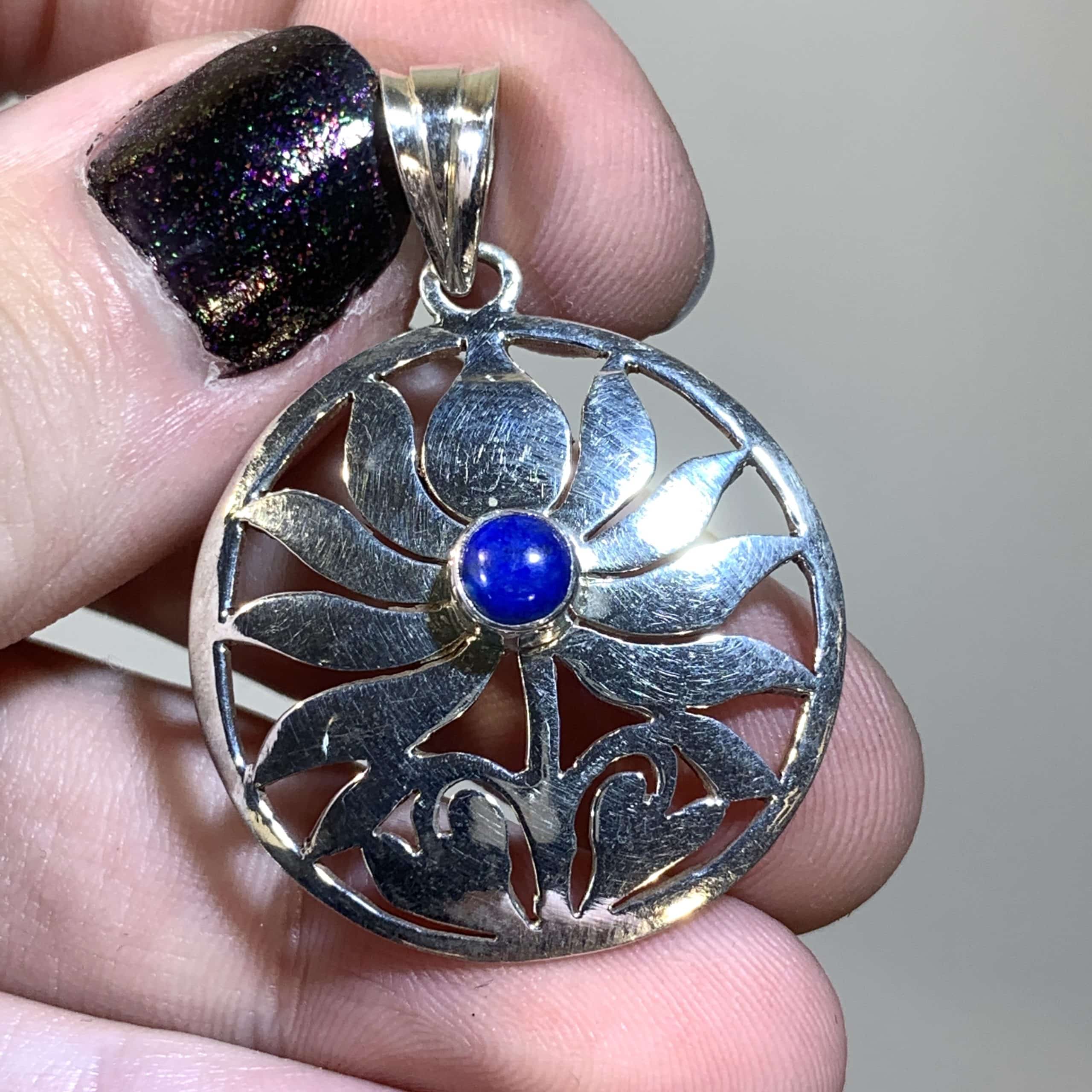 Lapis 'lotus' custom cut pendant for necklace healing crystal