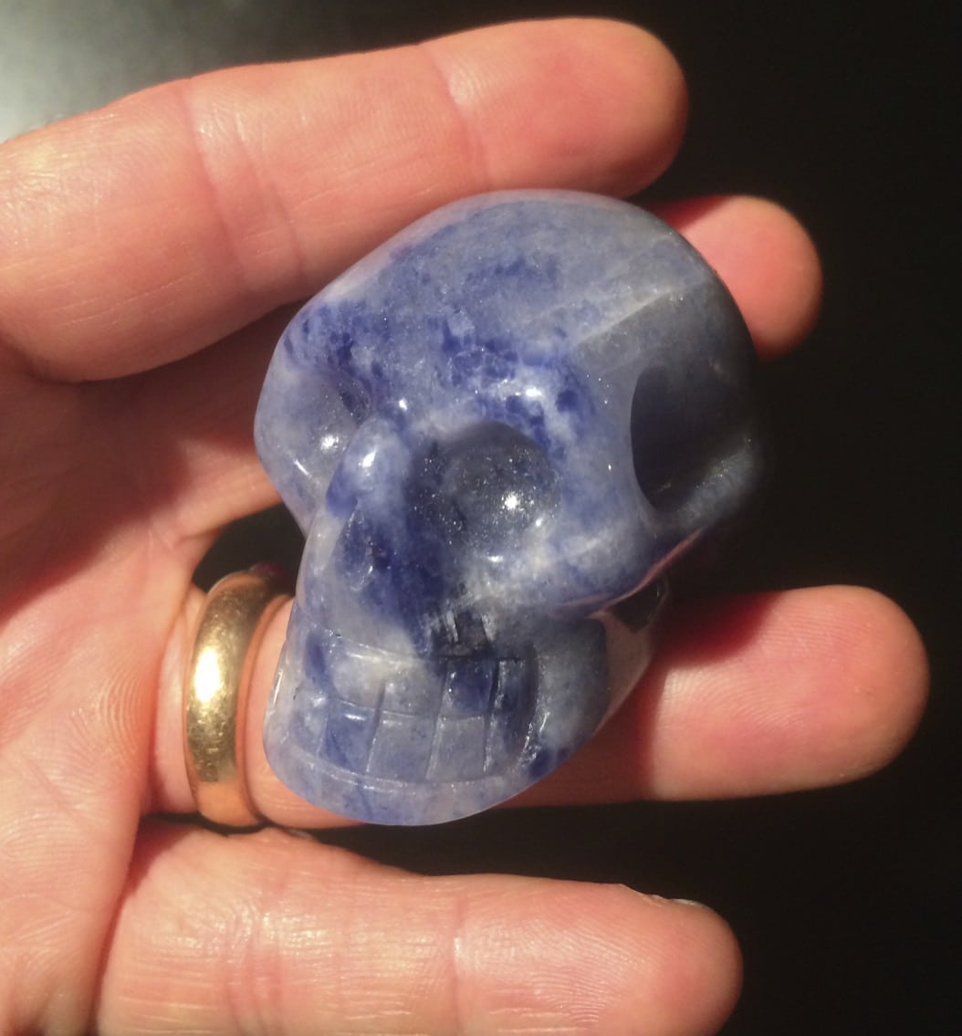 Quartz (blue) carving, Crystal Skull healing crystal