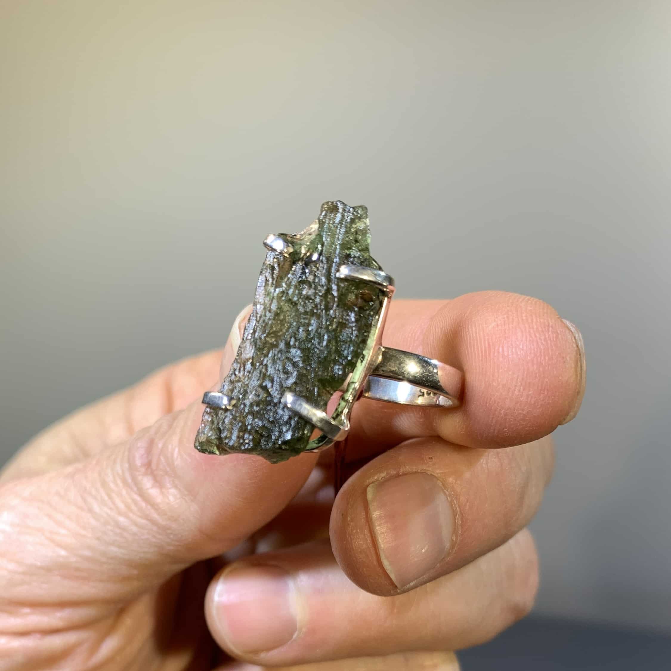 Moldavite ring (rough) Size 6+ (7.1gr) healing crystal