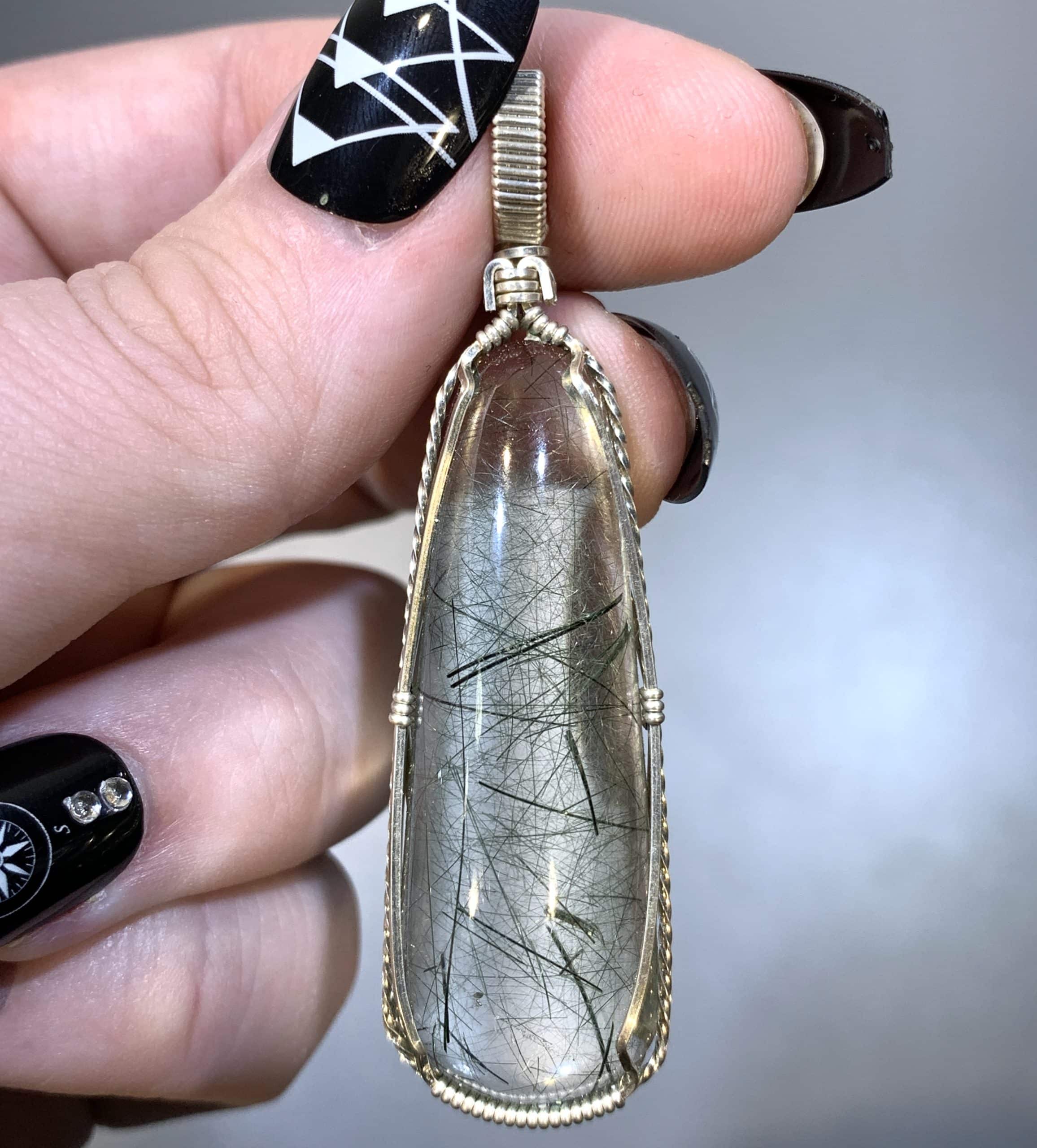 Quartz (Edenite Actinolite) wrap pendant for necklace healing crystal - Image 2