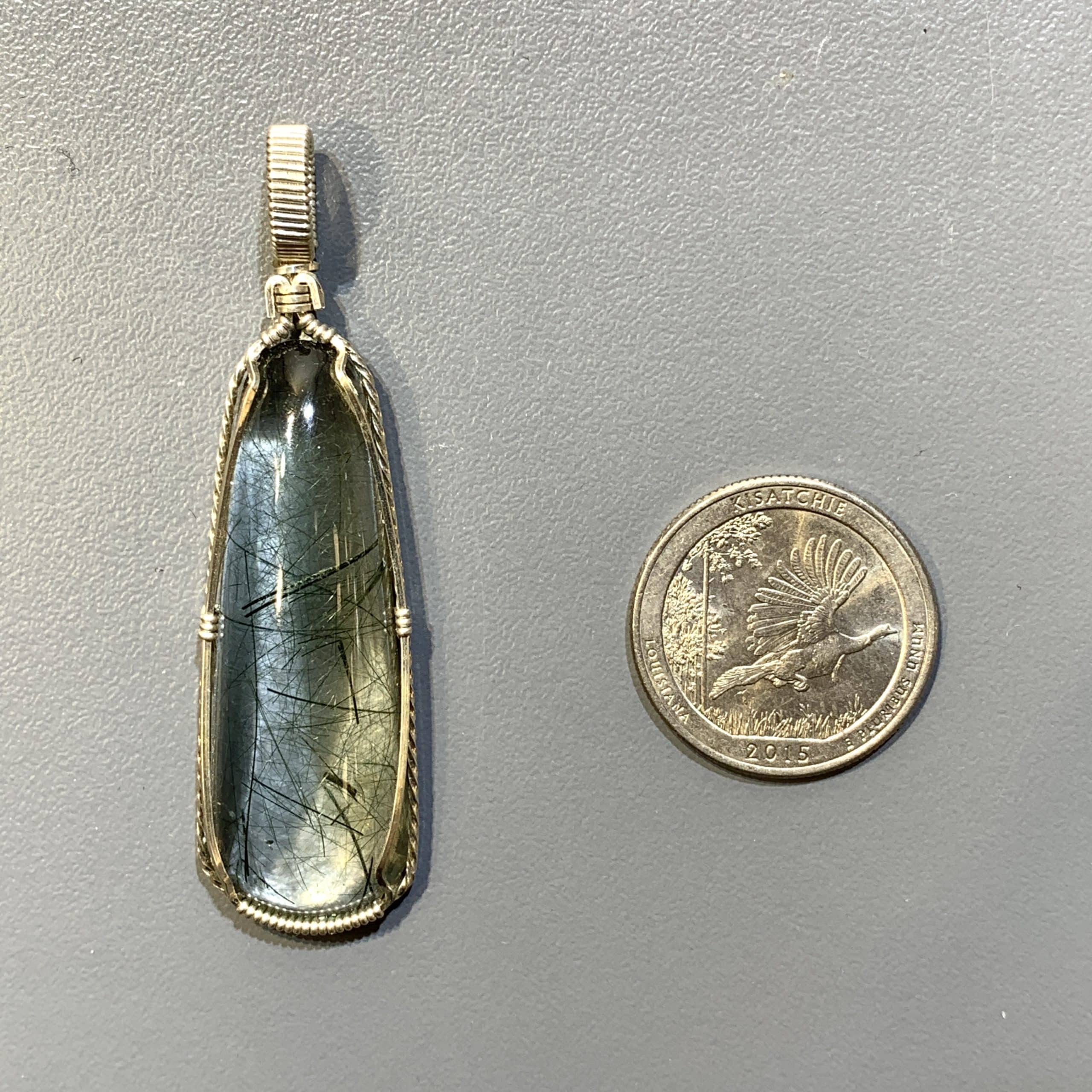 Quartz (Edenite Actinolite) wrap pendant for necklace healing crystal - Image 3