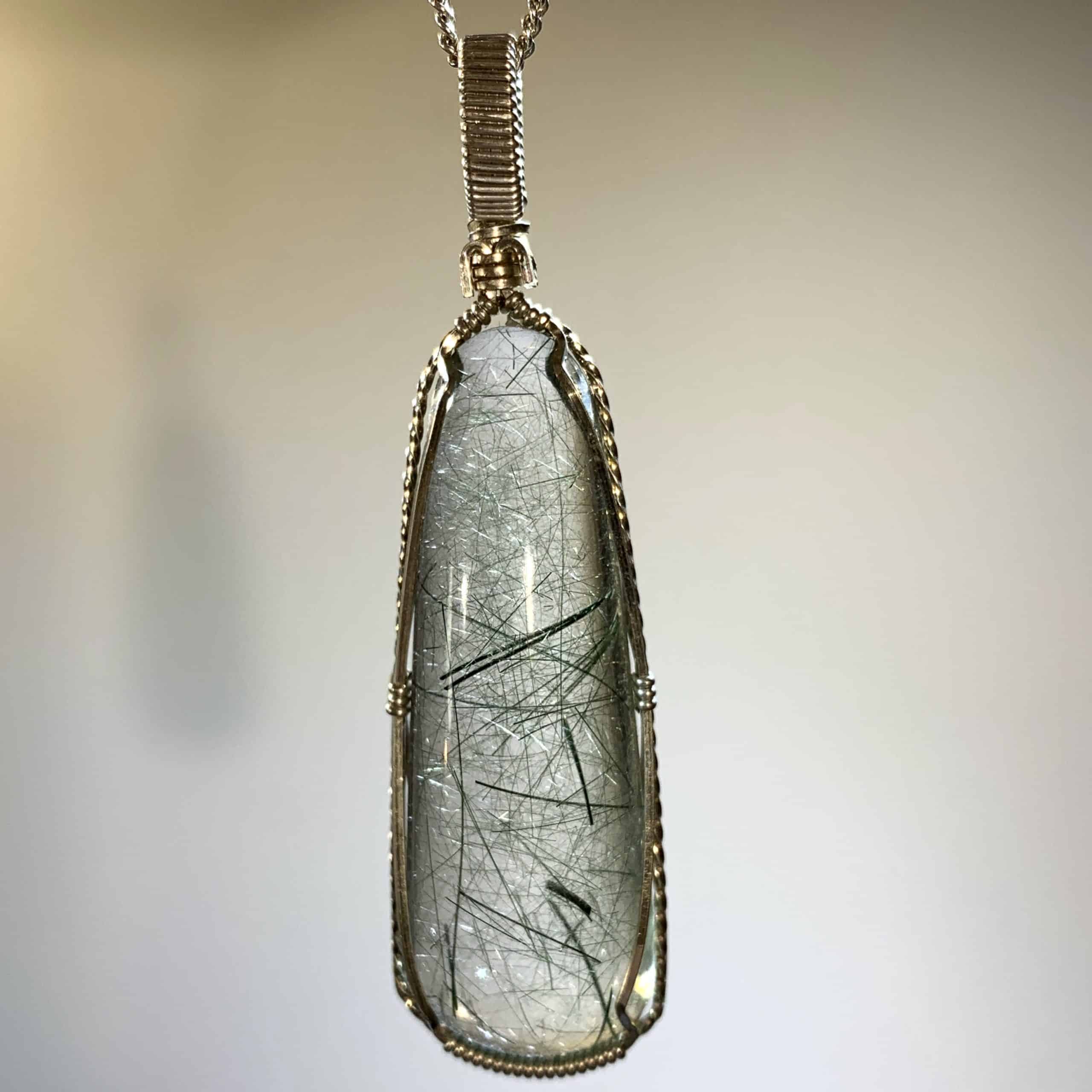 Quartz (Edenite Actinolite) wrap pendant for necklace healing crystal
