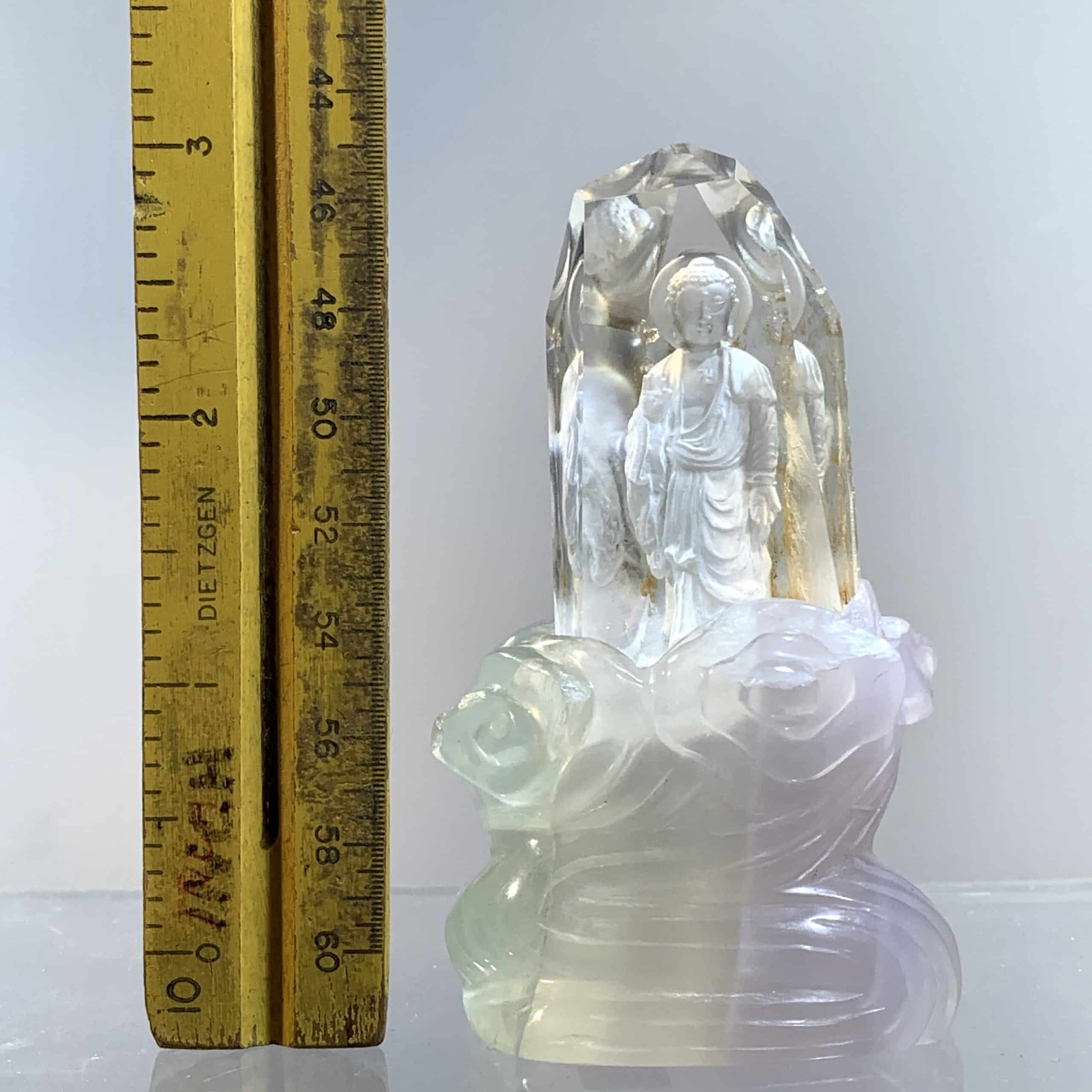 Buddha (reverse cut Clear Quartz) (lavender Fluorite stand) 2 piece statue - Image 7
